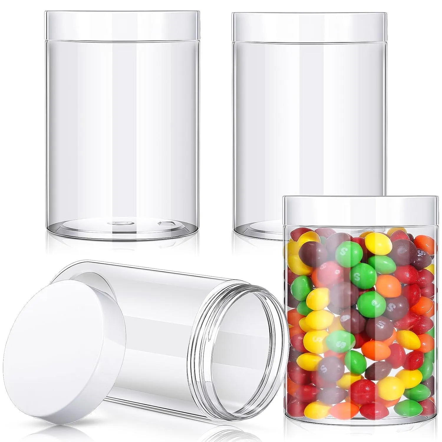 4 Pieces round Clear Wide-Mouth Leak Proof Plastic Container Jars with Lids for Travel Storage Makeup Beauty Products Face Creams Oils Salves Ointments DIY Making or Others (White,1 Ounce)