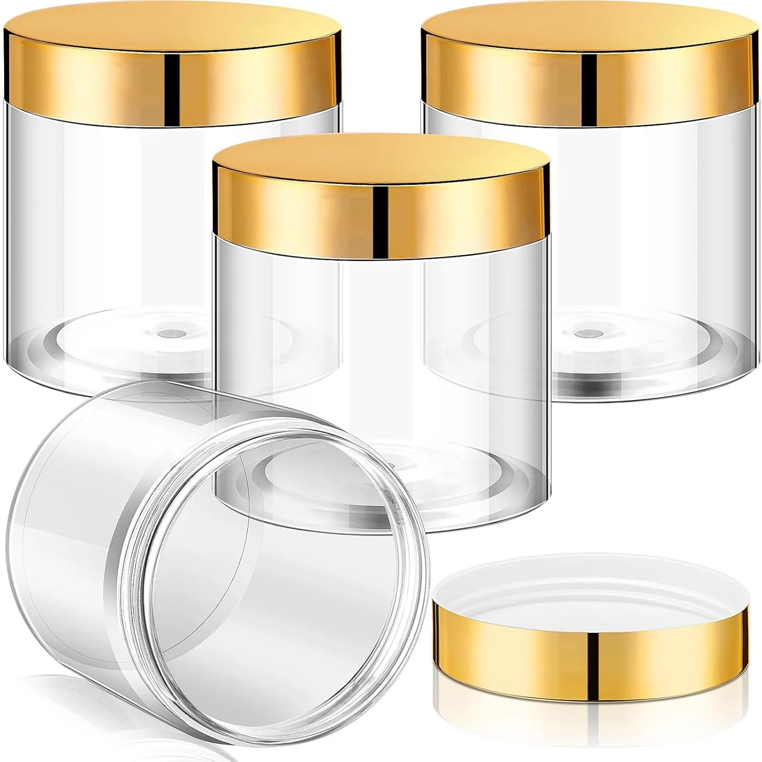4 Pieces round Clear Wide-Mouth Leak Proof Plastic Container Jars with Lids for Travel Storage Makeup Beauty Products Face Creams Oils Salves Ointments DIY Making or Others (White,1 Ounce)