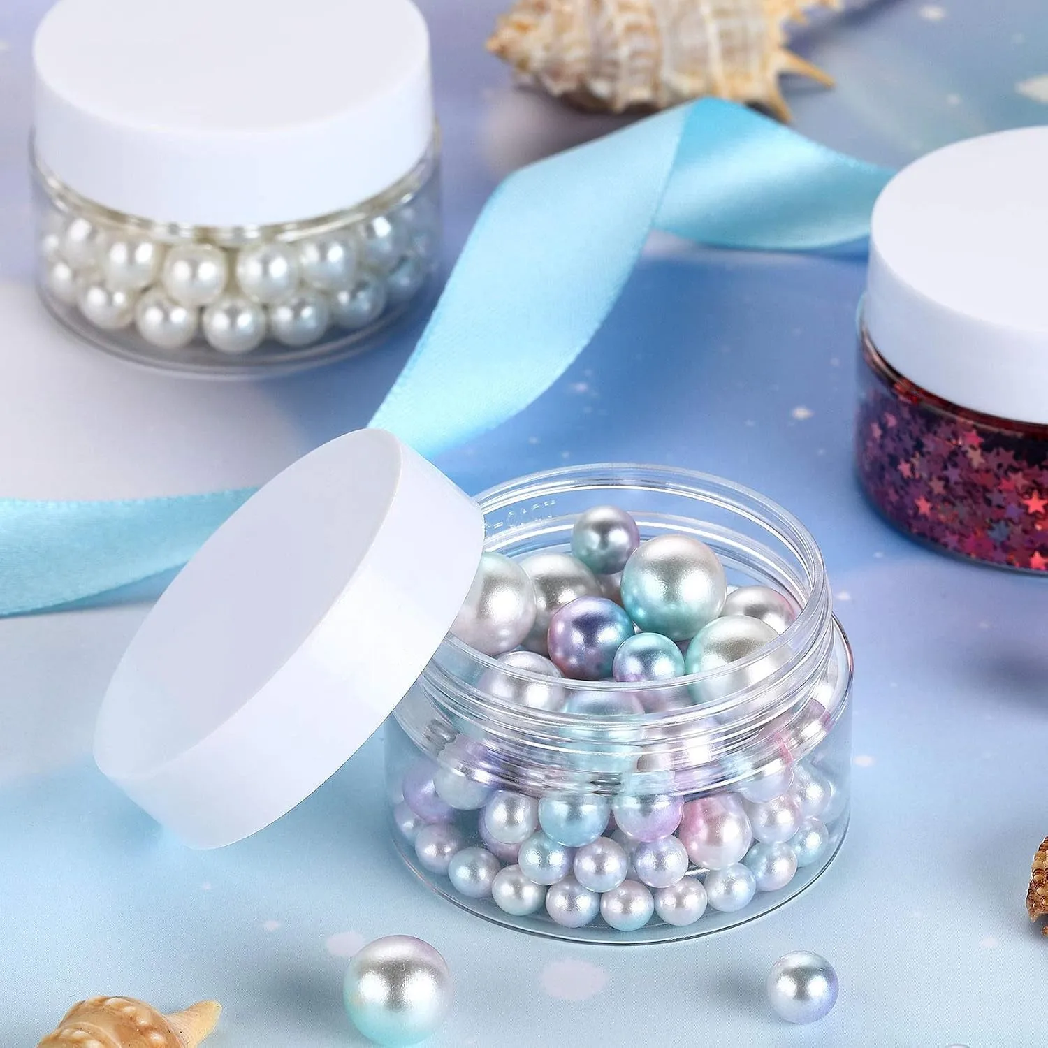 4 Pieces round Clear Wide-Mouth Leak Proof Plastic Container Jars with Lids for Travel Storage Makeup Beauty Products Face Creams Oils Salves Ointments DIY Making or Others (White,1 Ounce)