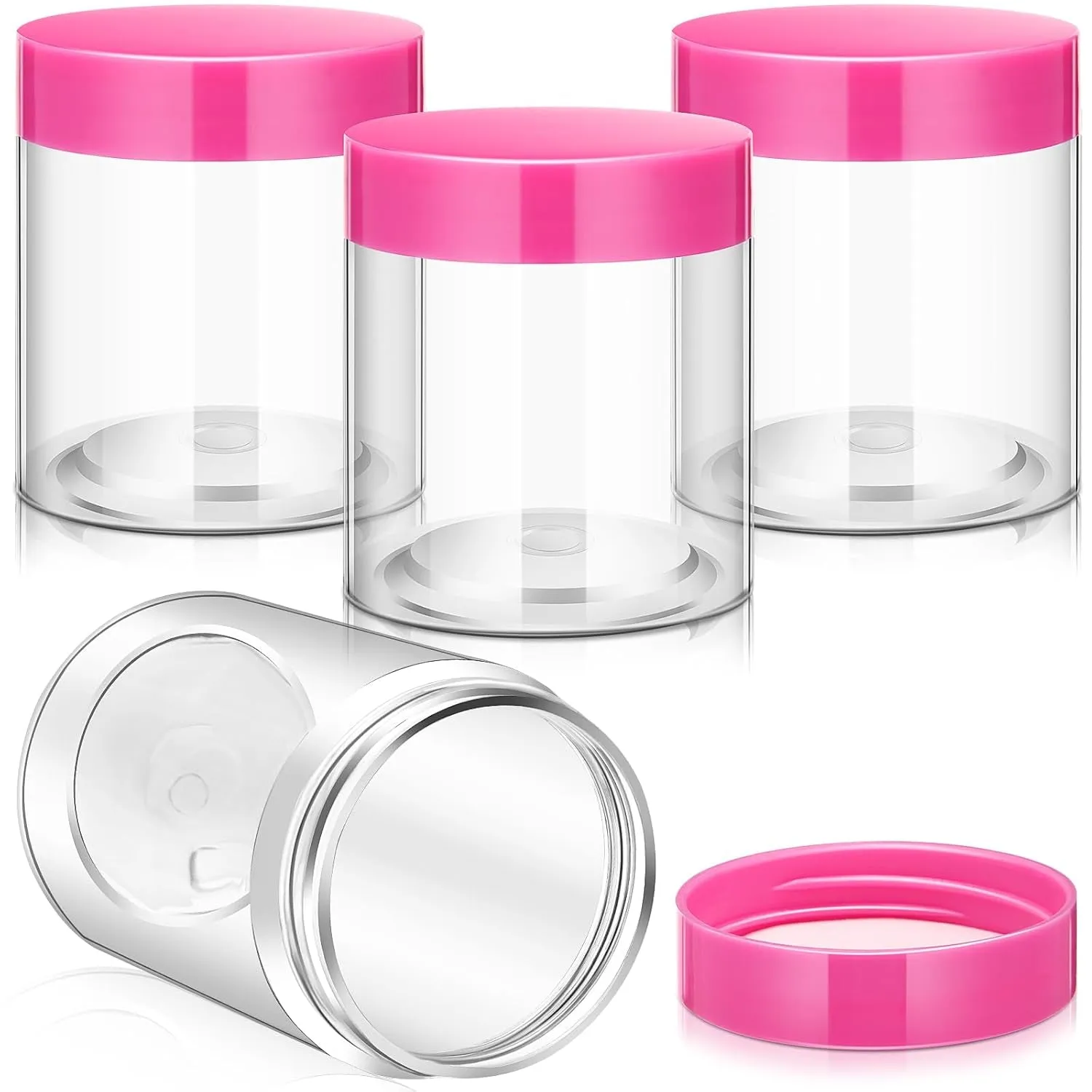 4 Pieces round Clear Wide-Mouth Leak Proof Plastic Container Jars with Lids for Travel Storage Makeup Beauty Products Face Creams Oils Salves Ointments DIY Making or Others (White,1 Ounce)