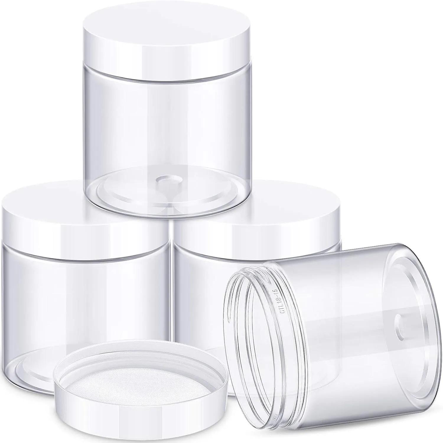 4 Pieces round Clear Wide-Mouth Leak Proof Plastic Container Jars with Lids for Travel Storage Makeup Beauty Products Face Creams Oils Salves Ointments DIY Making or Others (White,1 Ounce)