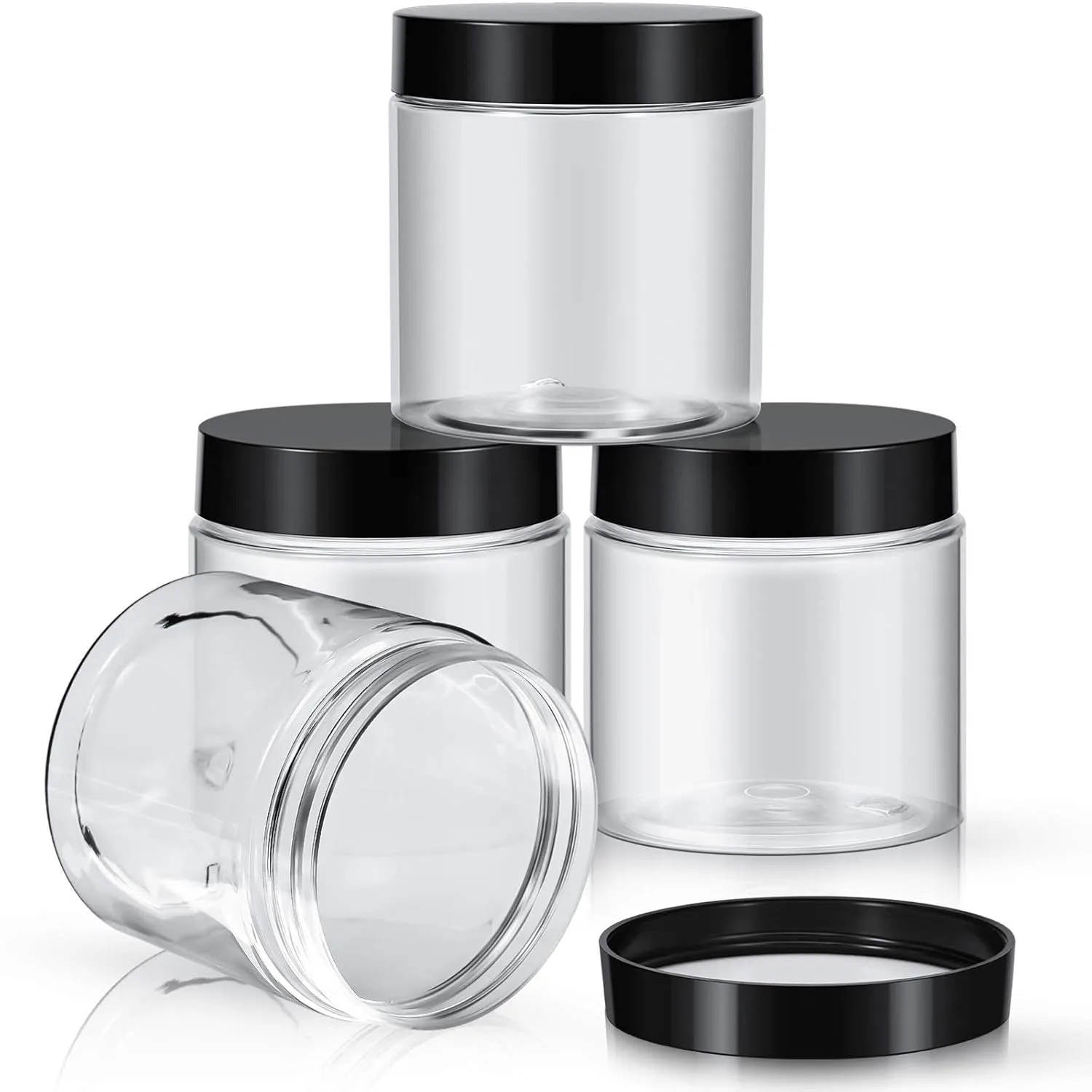 4 Pieces round Clear Wide-Mouth Leak Proof Plastic Container Jars with Lids for Travel Storage Makeup Beauty Products Face Creams Oils Salves Ointments DIY Making or Others (White,1 Ounce)