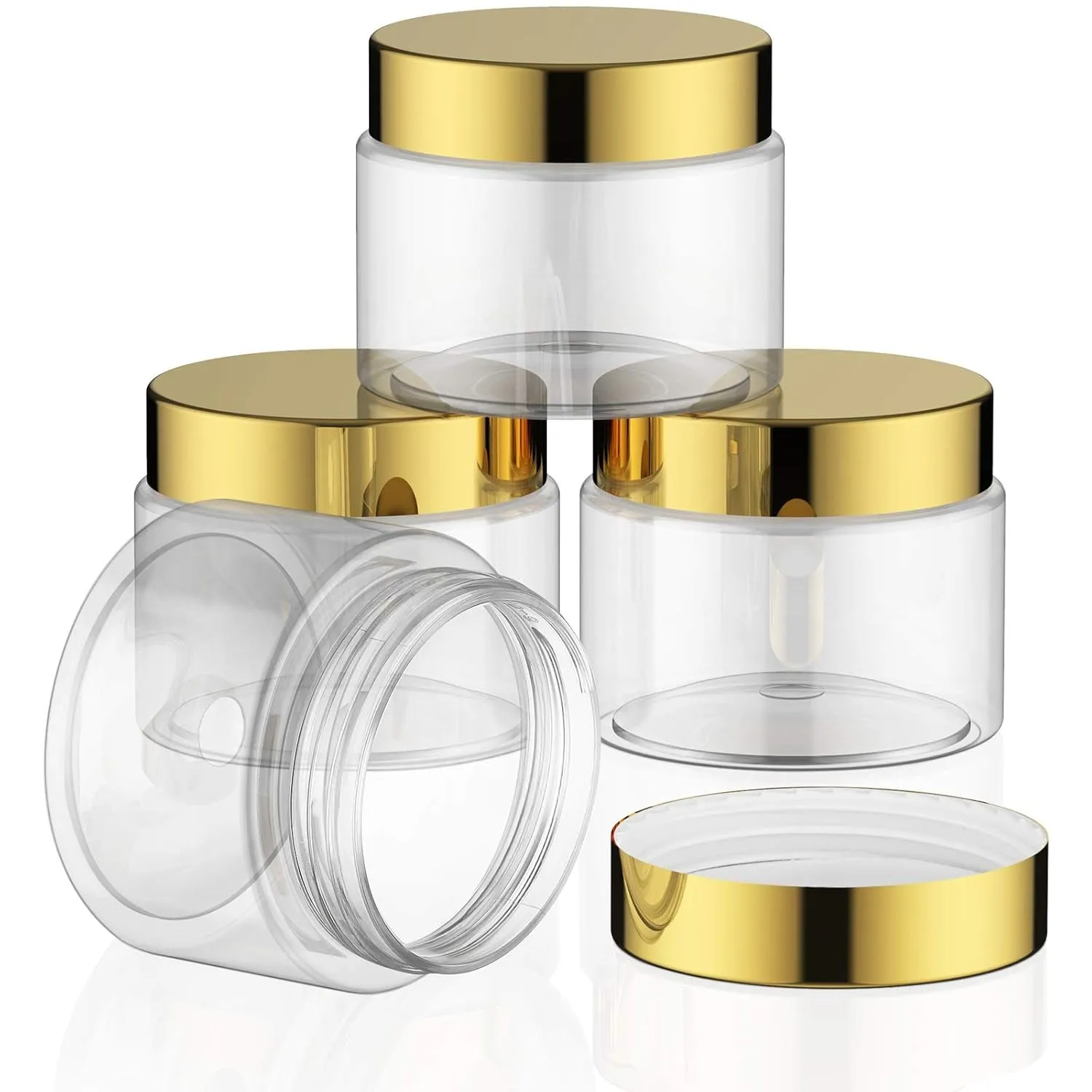 4 Pieces round Clear Wide-Mouth Leak Proof Plastic Container Jars with Lids for Travel Storage Makeup Beauty Products Face Creams Oils Salves Ointments DIY Making or Others (White,1 Ounce)
