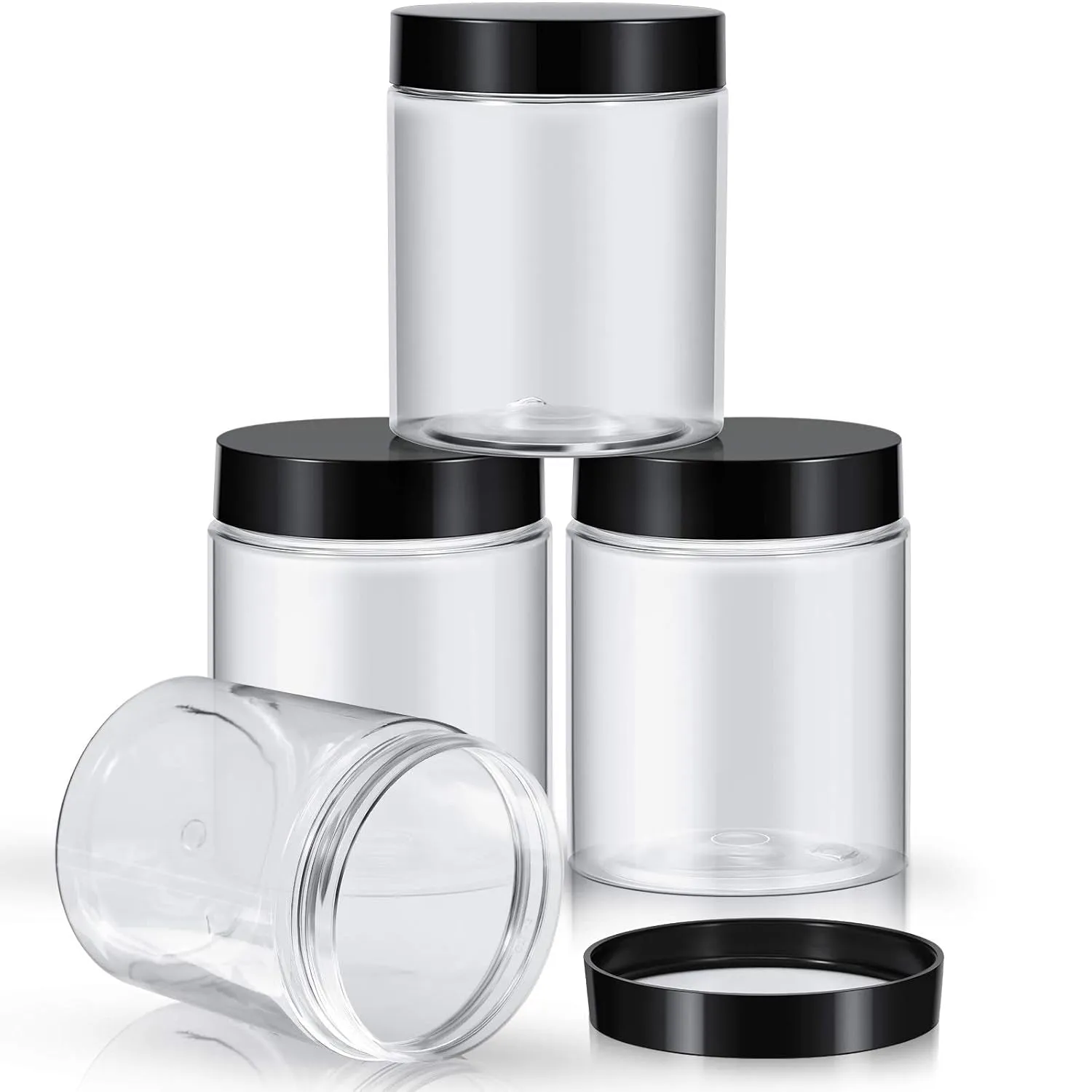 4 Pieces round Clear Wide-Mouth Leak Proof Plastic Container Jars with Lids for Travel Storage Makeup Beauty Products Face Creams Oils Salves Ointments DIY Making or Others (White,1 Ounce)