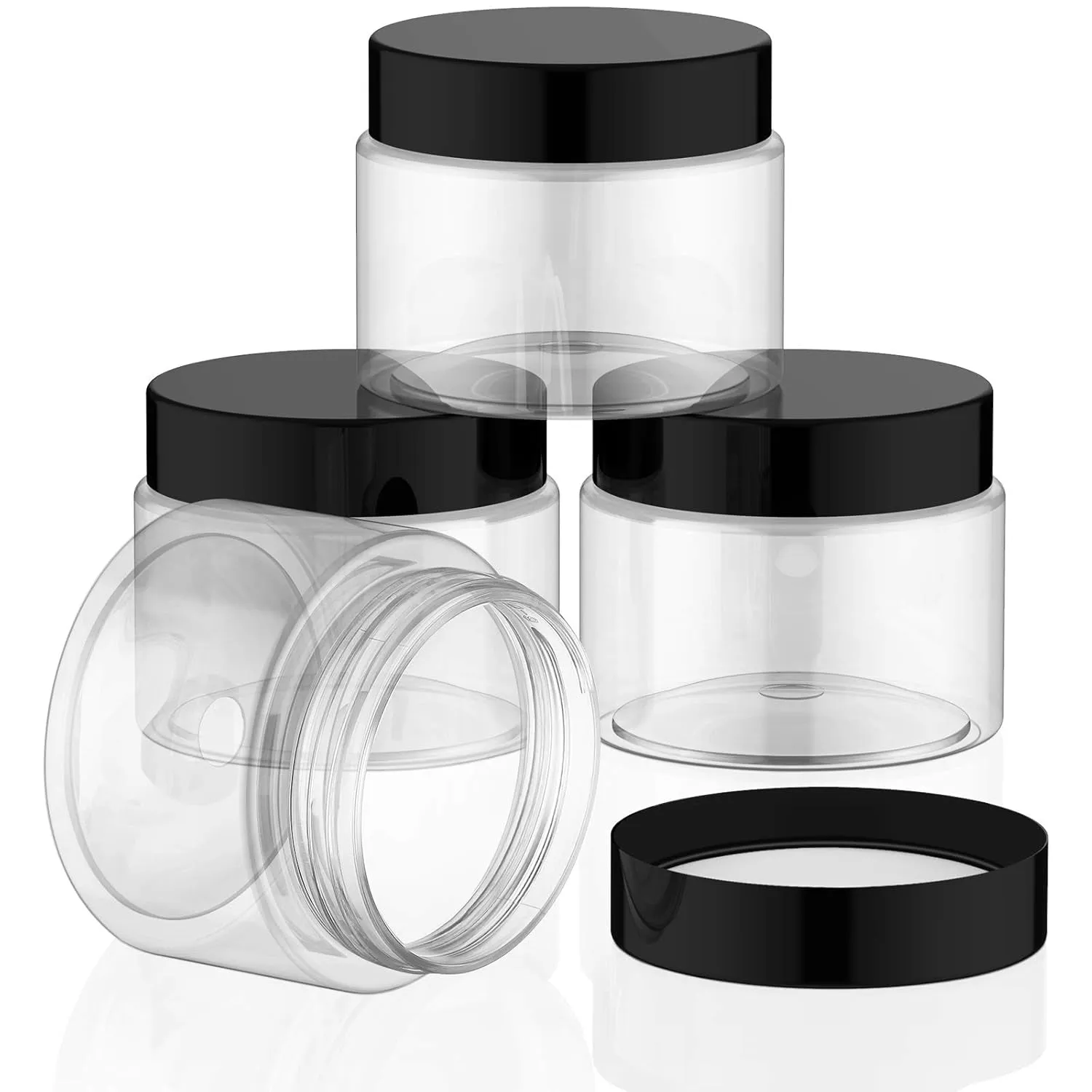 4 Pieces round Clear Wide-Mouth Leak Proof Plastic Container Jars with Lids for Travel Storage Makeup Beauty Products Face Creams Oils Salves Ointments DIY Making or Others (White,1 Ounce)
