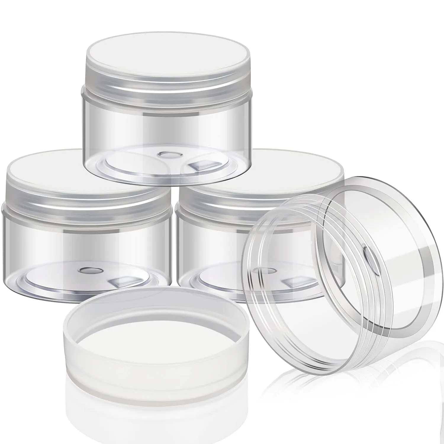 4 Pieces round Clear Wide-Mouth Leak Proof Plastic Container Jars with Lids for Travel Storage Makeup Beauty Products Face Creams Oils Salves Ointments DIY Making or Others (White,1 Ounce)