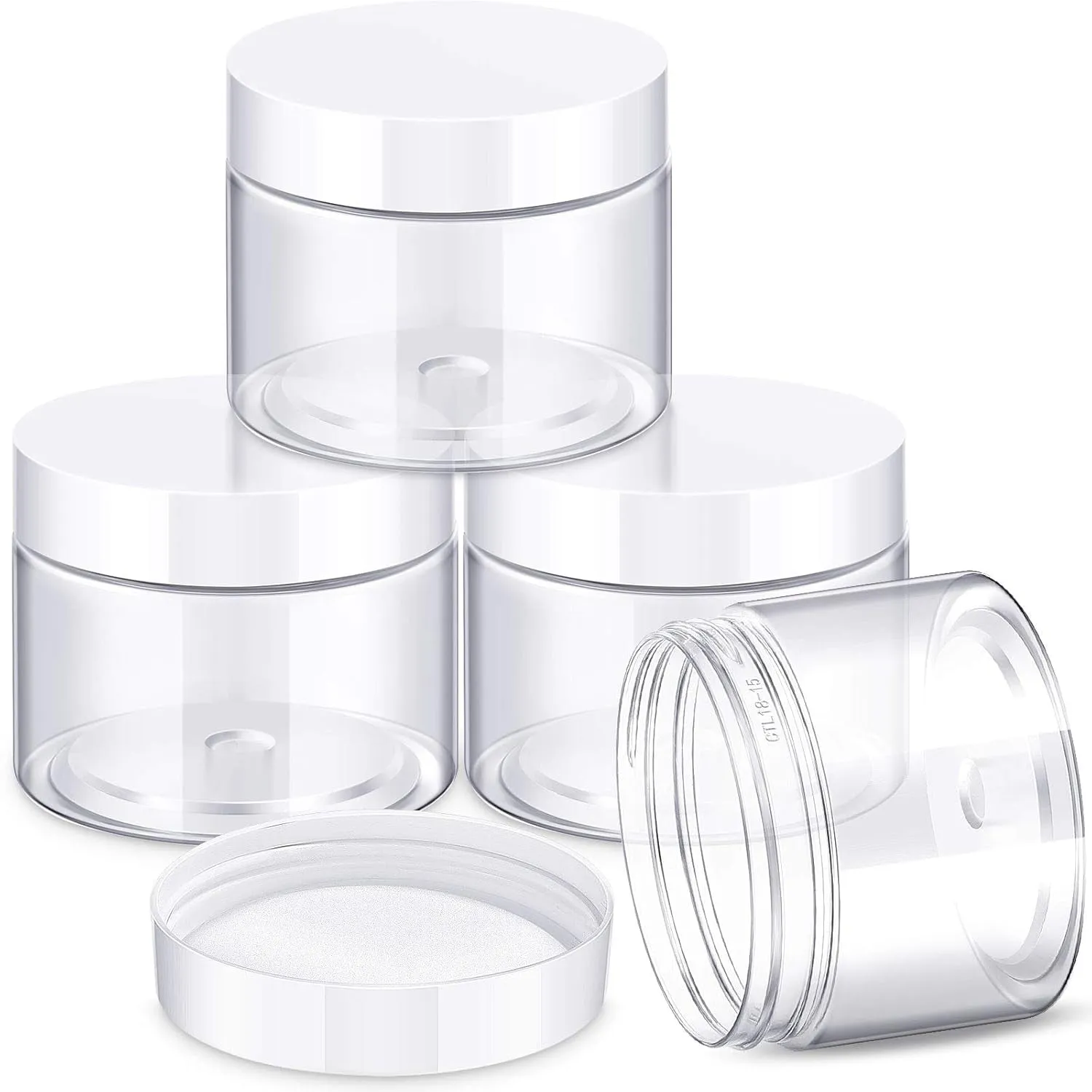 4 Pieces round Clear Wide-Mouth Leak Proof Plastic Container Jars with Lids for Travel Storage Makeup Beauty Products Face Creams Oils Salves Ointments DIY Making or Others (White,1 Ounce)