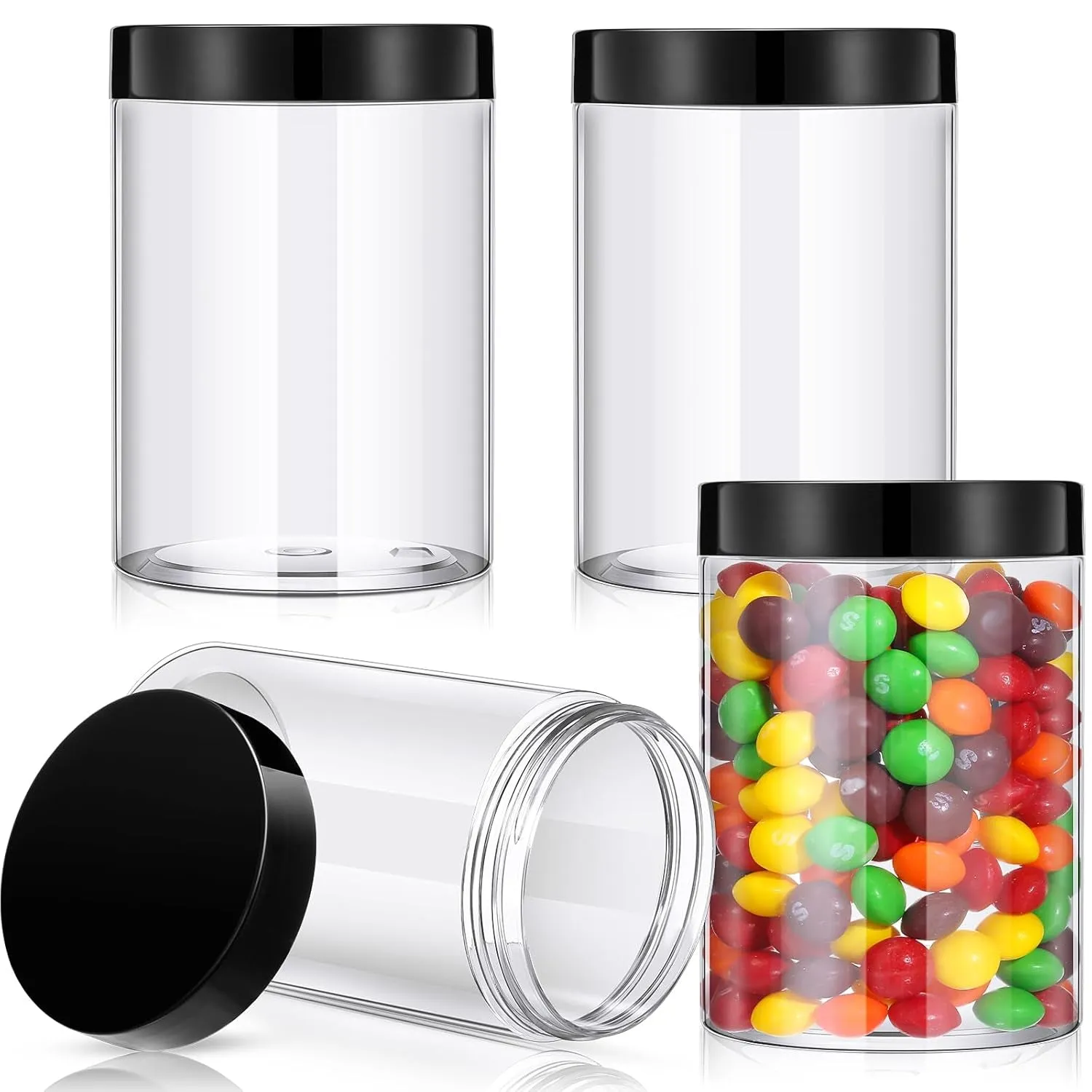 4 Pieces round Clear Wide-Mouth Leak Proof Plastic Container Jars with Lids for Travel Storage Makeup Beauty Products Face Creams Oils Salves Ointments DIY Making or Others (White,1 Ounce)