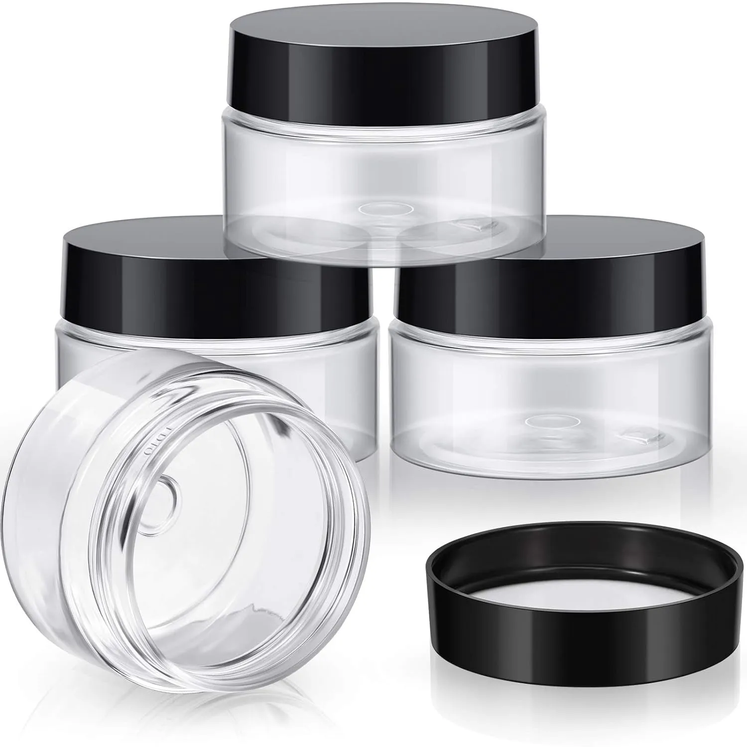 4 Pieces round Clear Wide-Mouth Leak Proof Plastic Container Jars with Lids for Travel Storage Makeup Beauty Products Face Creams Oils Salves Ointments DIY Making or Others (White,1 Ounce)