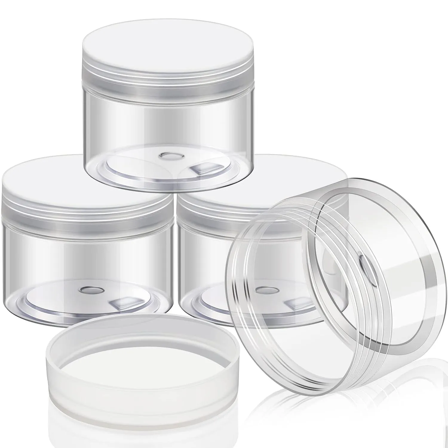 4 Pieces round Clear Wide-Mouth Leak Proof Plastic Container Jars with Lids for Travel Storage Makeup Beauty Products Face Creams Oils Salves Ointments DIY Making or Others (White,1 Ounce)