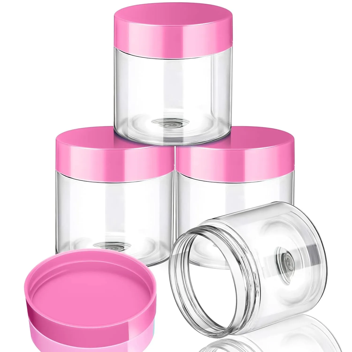 4 Pieces round Clear Wide-Mouth Leak Proof Plastic Container Jars with Lids for Travel Storage Makeup Beauty Products Face Creams Oils Salves Ointments DIY Making or Others (White,1 Ounce)