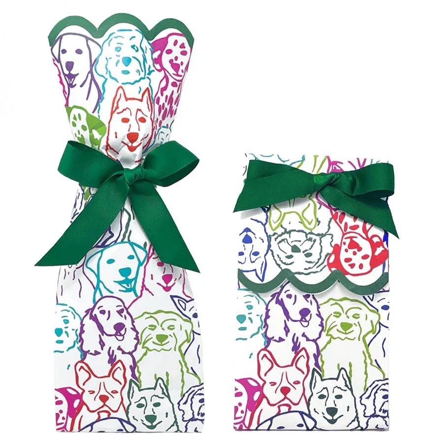 6 pk “Hair of the Dog” Wine   Gift Bag Kit with 6 precut Dark Kelly Green Ribbons