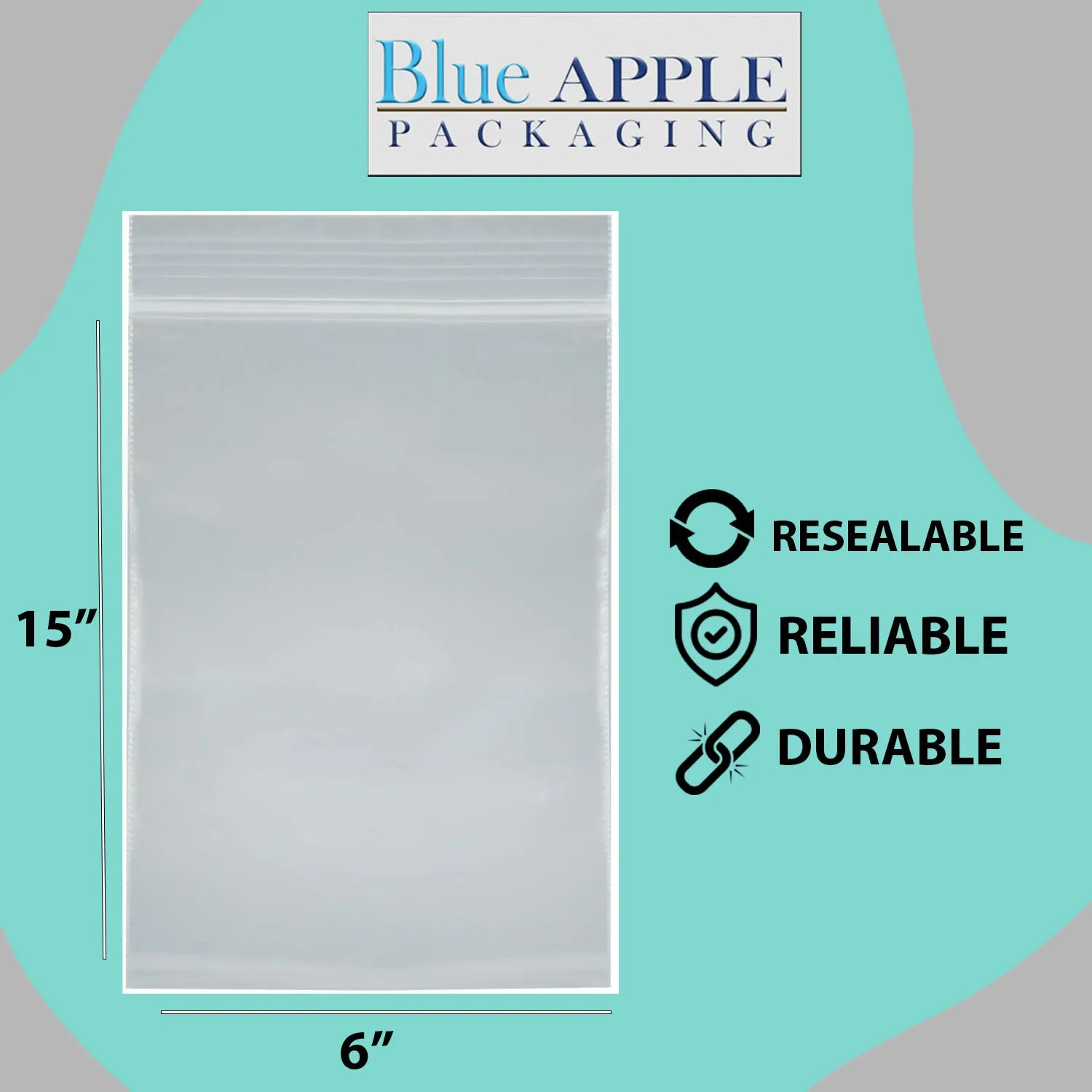 6X15 inches Reclosable Single Line Zipper Poly Bags 2 Mil (LDPE)