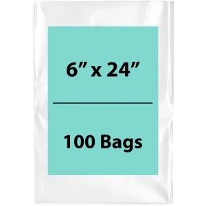 6X24 inches Clear Flat Poly Bags 2Mil Open Top (LDPE)