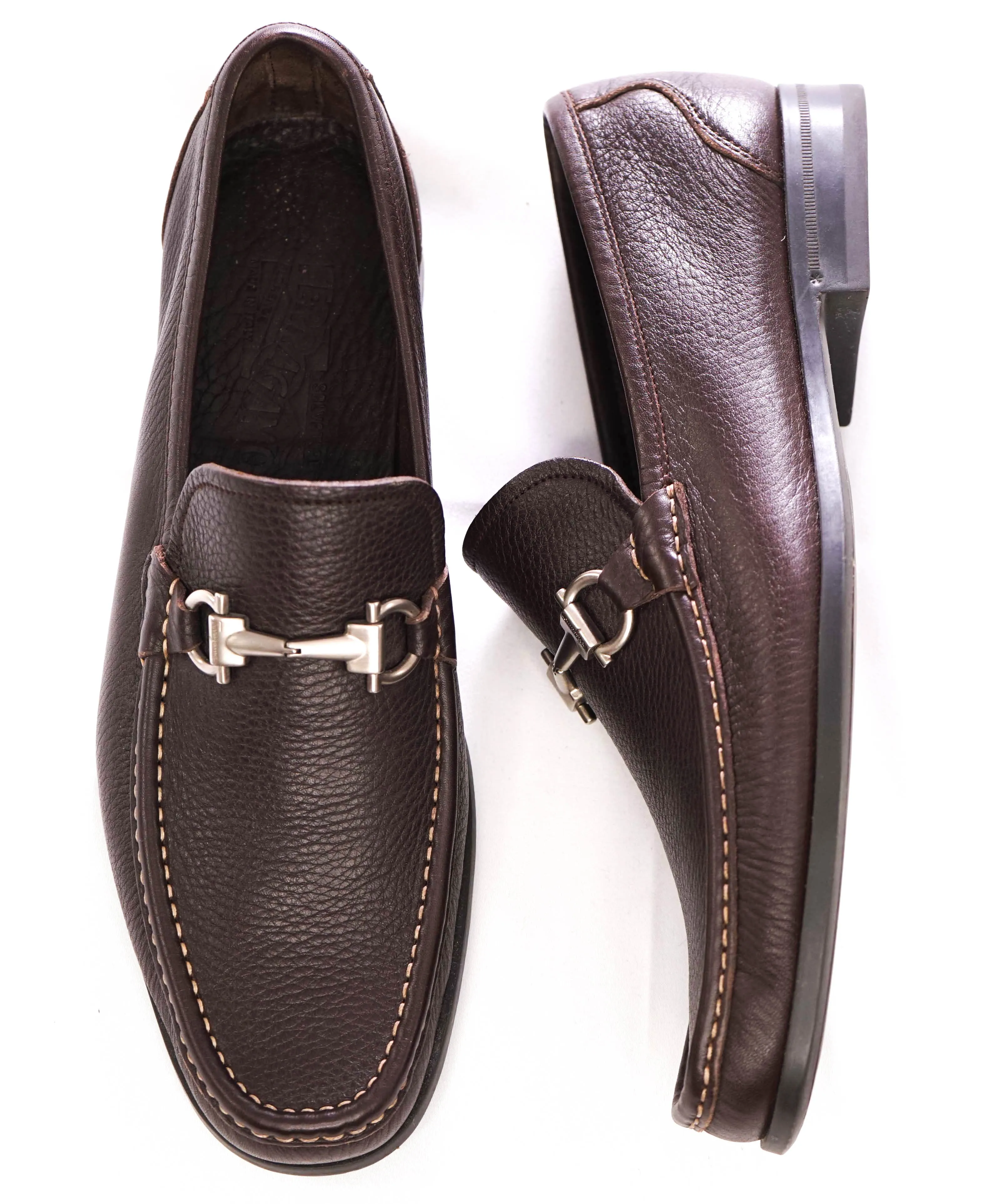 $850 SALVATORE FERRAGAMO - “Magnifico” Brown Leather Slip-On Loafer - 9.5 D