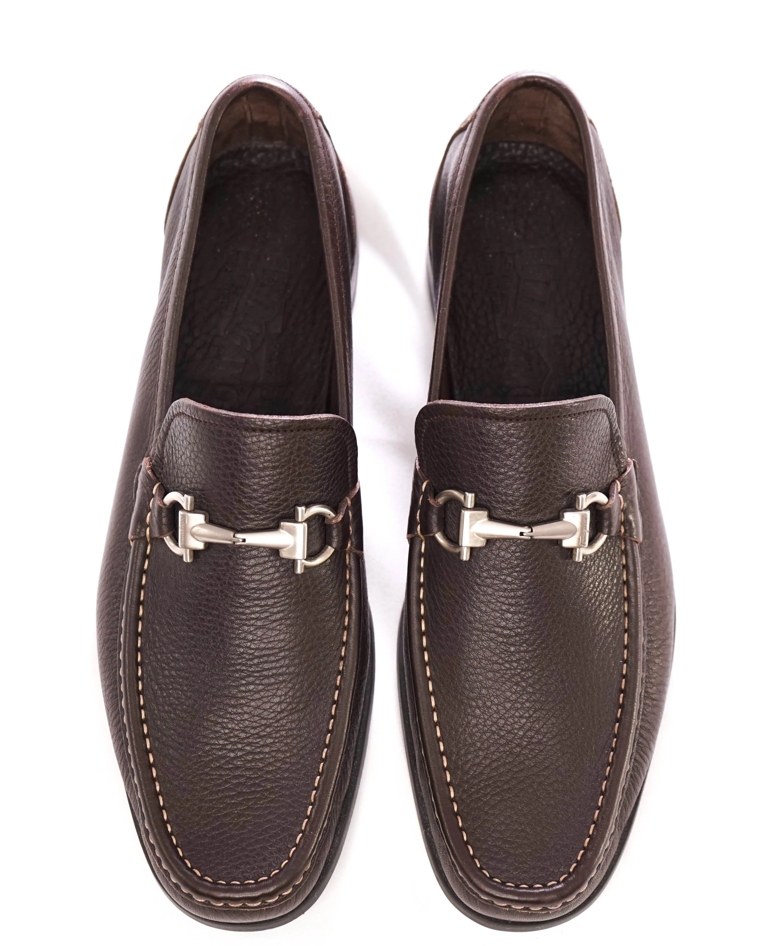 $850 SALVATORE FERRAGAMO - “Magnifico” Brown Leather Slip-On Loafer - 9.5 D