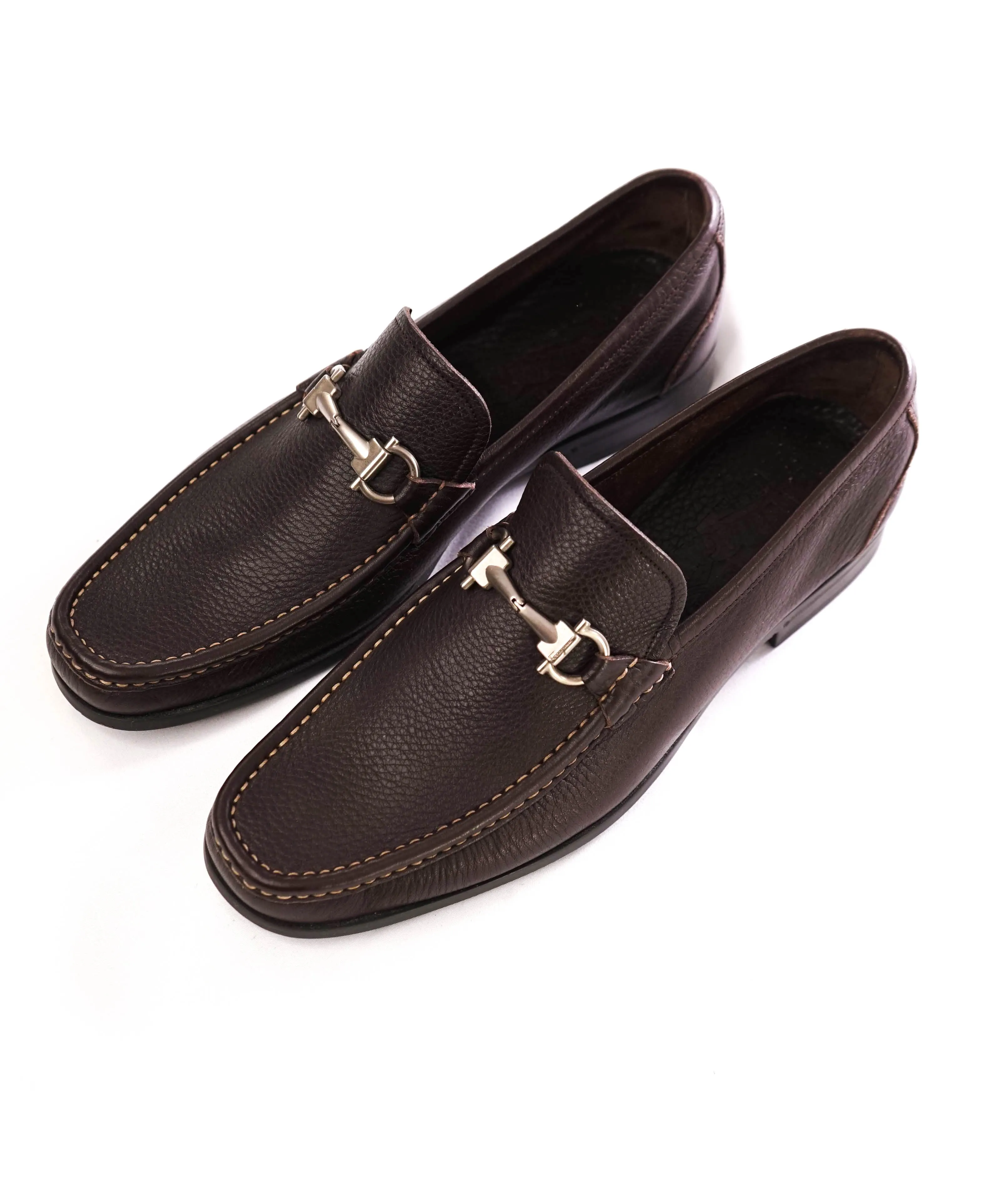$850 SALVATORE FERRAGAMO - “Magnifico” Brown Leather Slip-On Loafer - 9.5 D