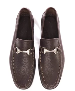 $850 SALVATORE FERRAGAMO - “Magnifico” Brown Leather Slip-On Loafer - 9.5 D