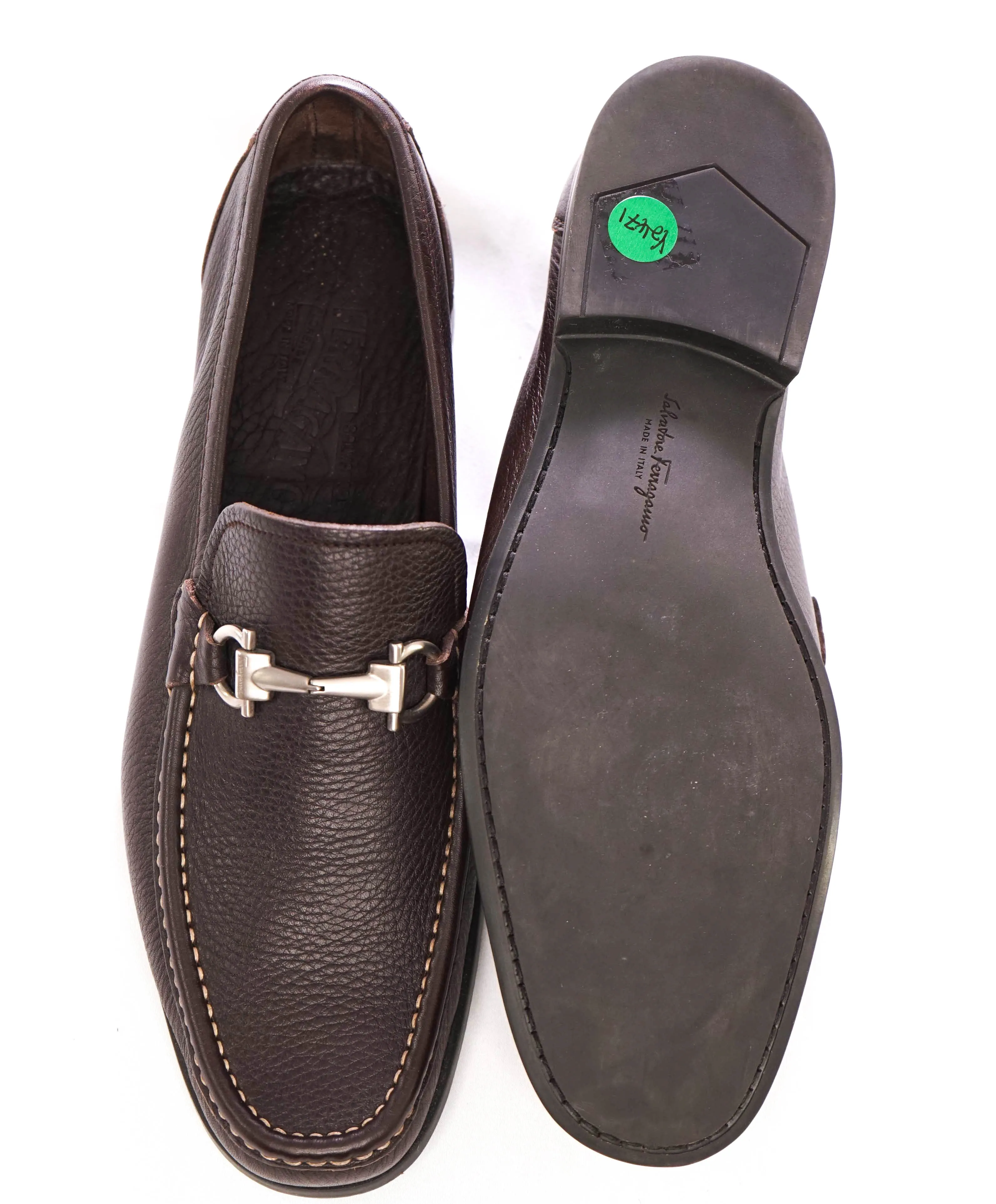 $850 SALVATORE FERRAGAMO - “Magnifico” Brown Leather Slip-On Loafer - 9.5 D