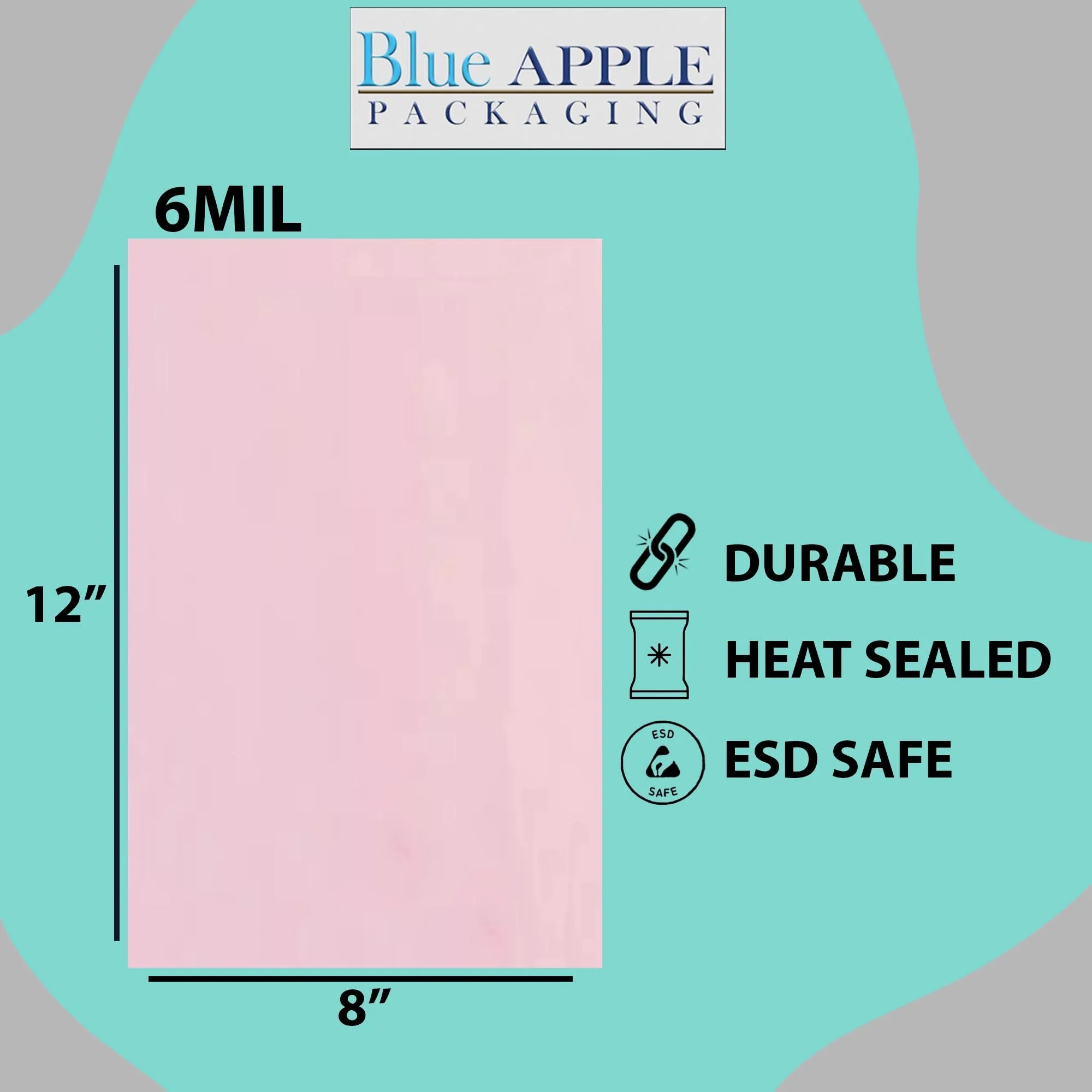 8X12 inches Pink Anti Static Bags 6 Mil Flat
