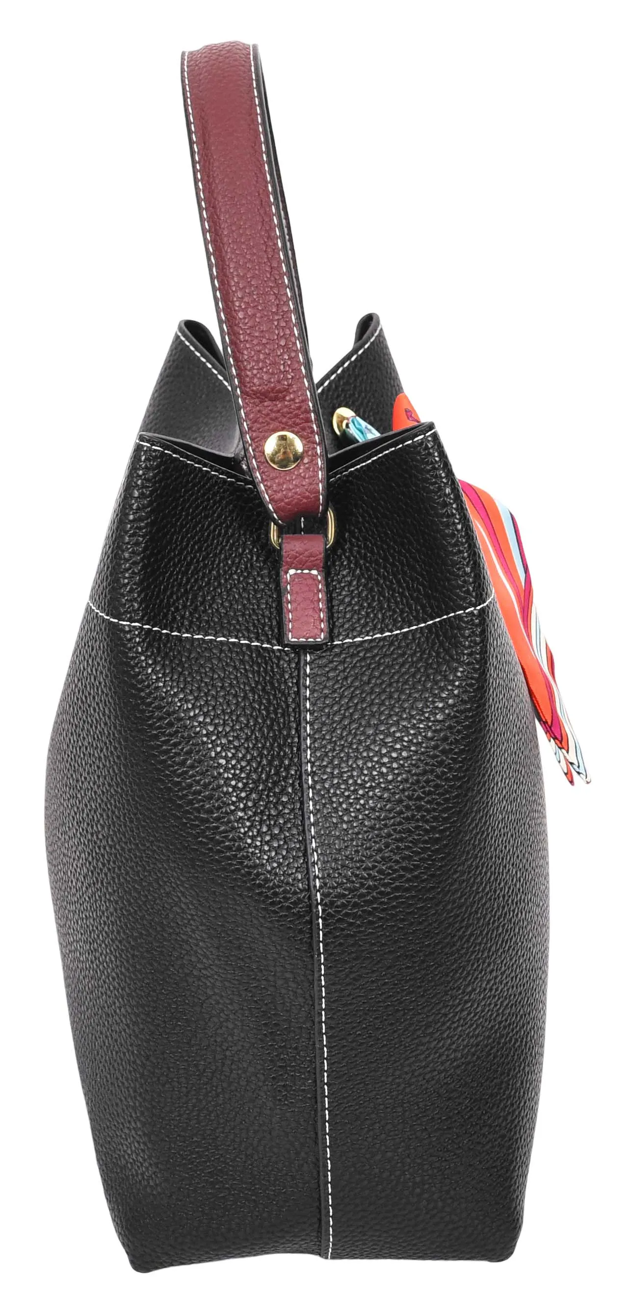 Adele  Women's Faux Leather Large Tote Cosmetics Shoulder Bag Black