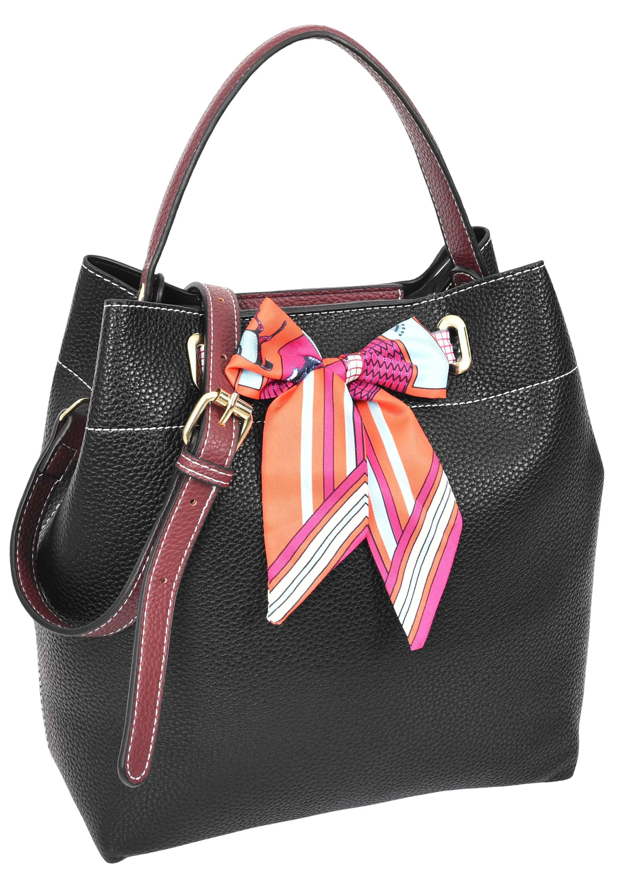 Adele  Women's Faux Leather Large Tote Cosmetics Shoulder Bag Black