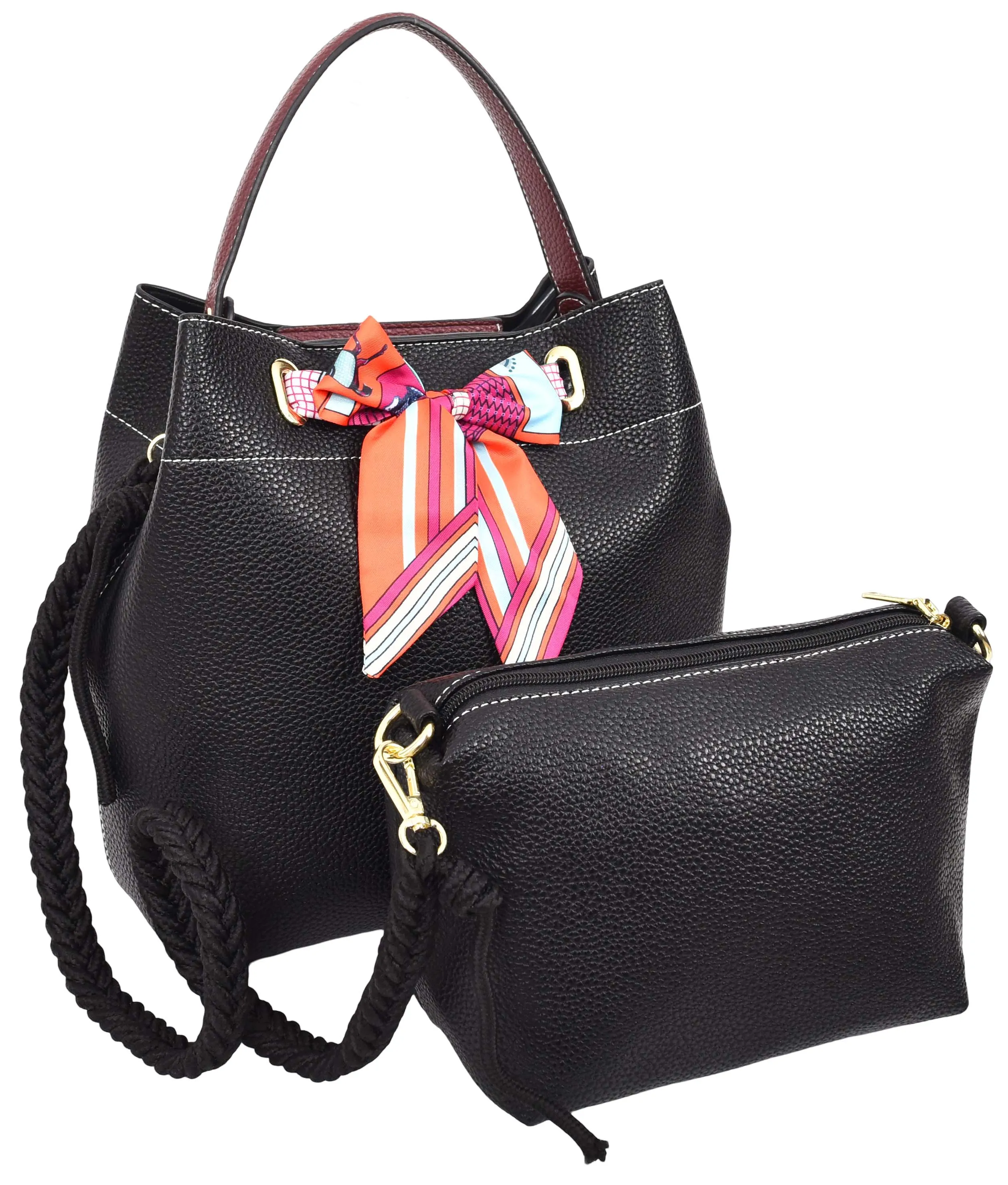 Adele  Women's Faux Leather Large Tote Cosmetics Shoulder Bag Black