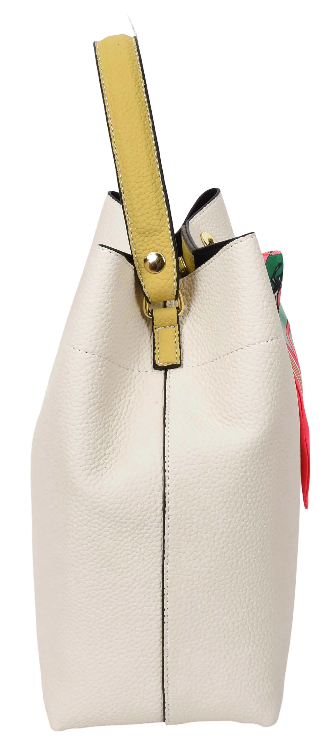 Adele  Women's Faux Leather Large Tote Cosmetics Shoulder Bag Off  White