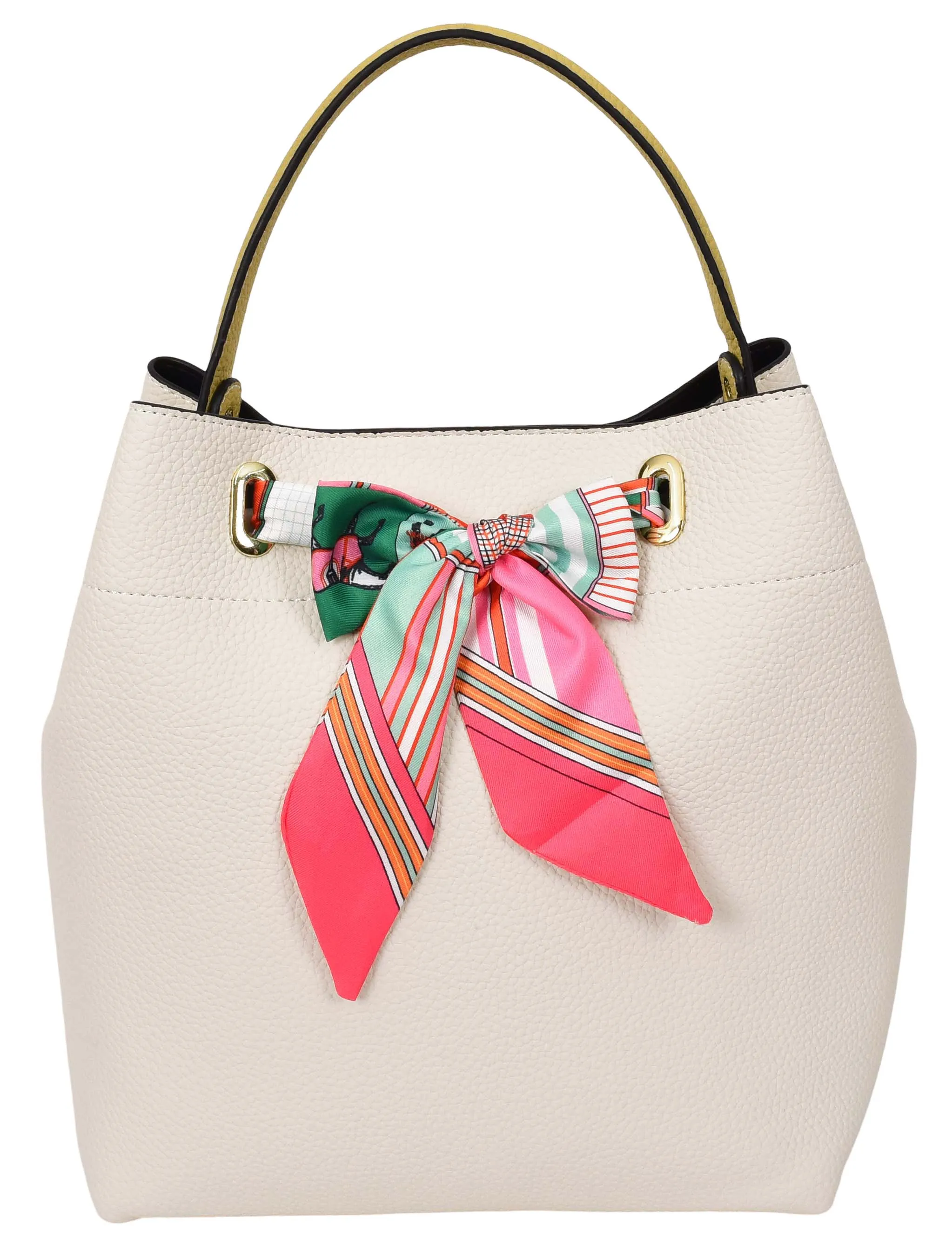 Adele  Women's Faux Leather Large Tote Cosmetics Shoulder Bag Off  White