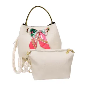 Adele  Women's Faux Leather Large Tote Cosmetics Shoulder Bag Off  White
