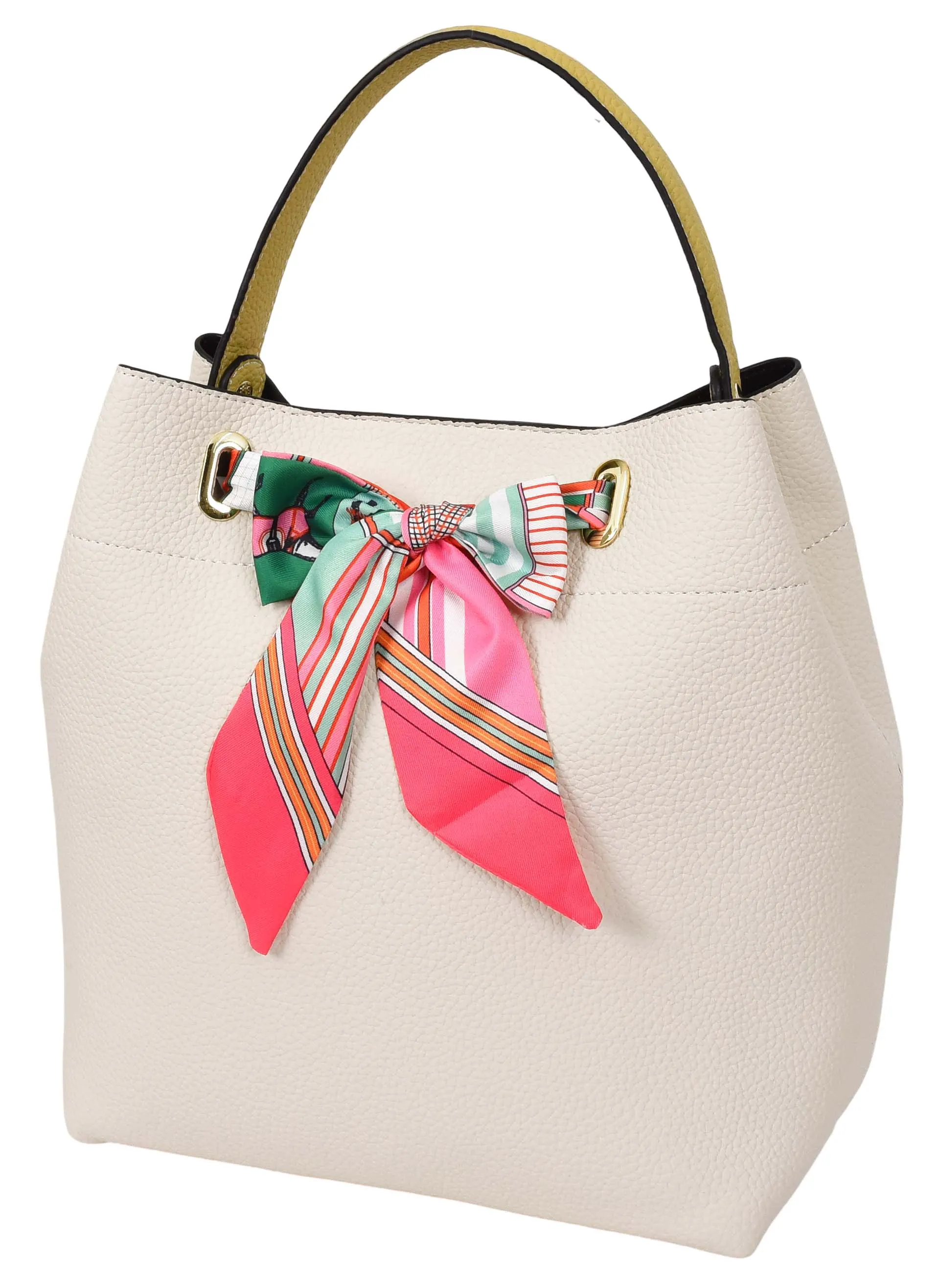 Adele  Women's Faux Leather Large Tote Cosmetics Shoulder Bag Off  White