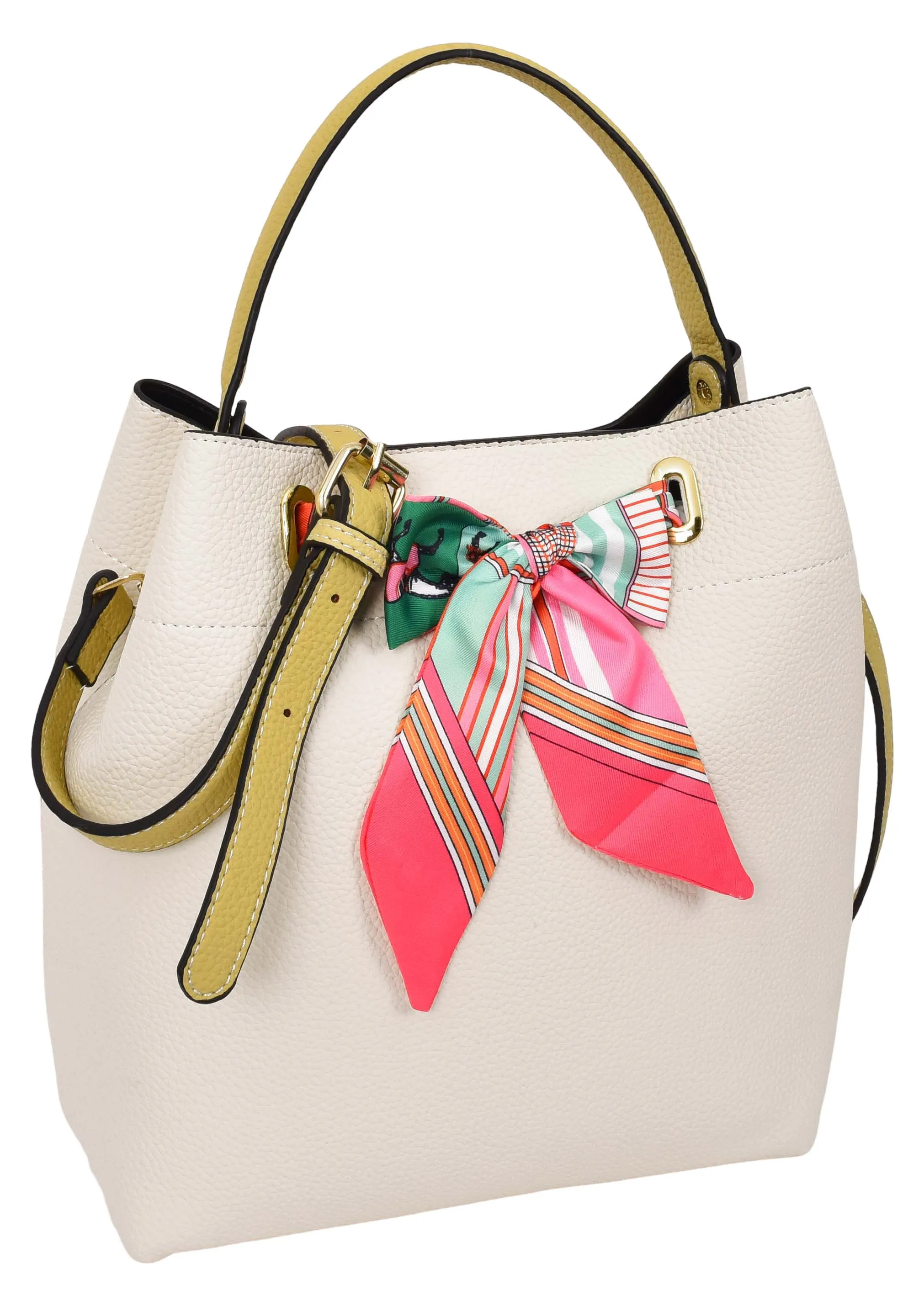 Adele  Women's Faux Leather Large Tote Cosmetics Shoulder Bag Off  White