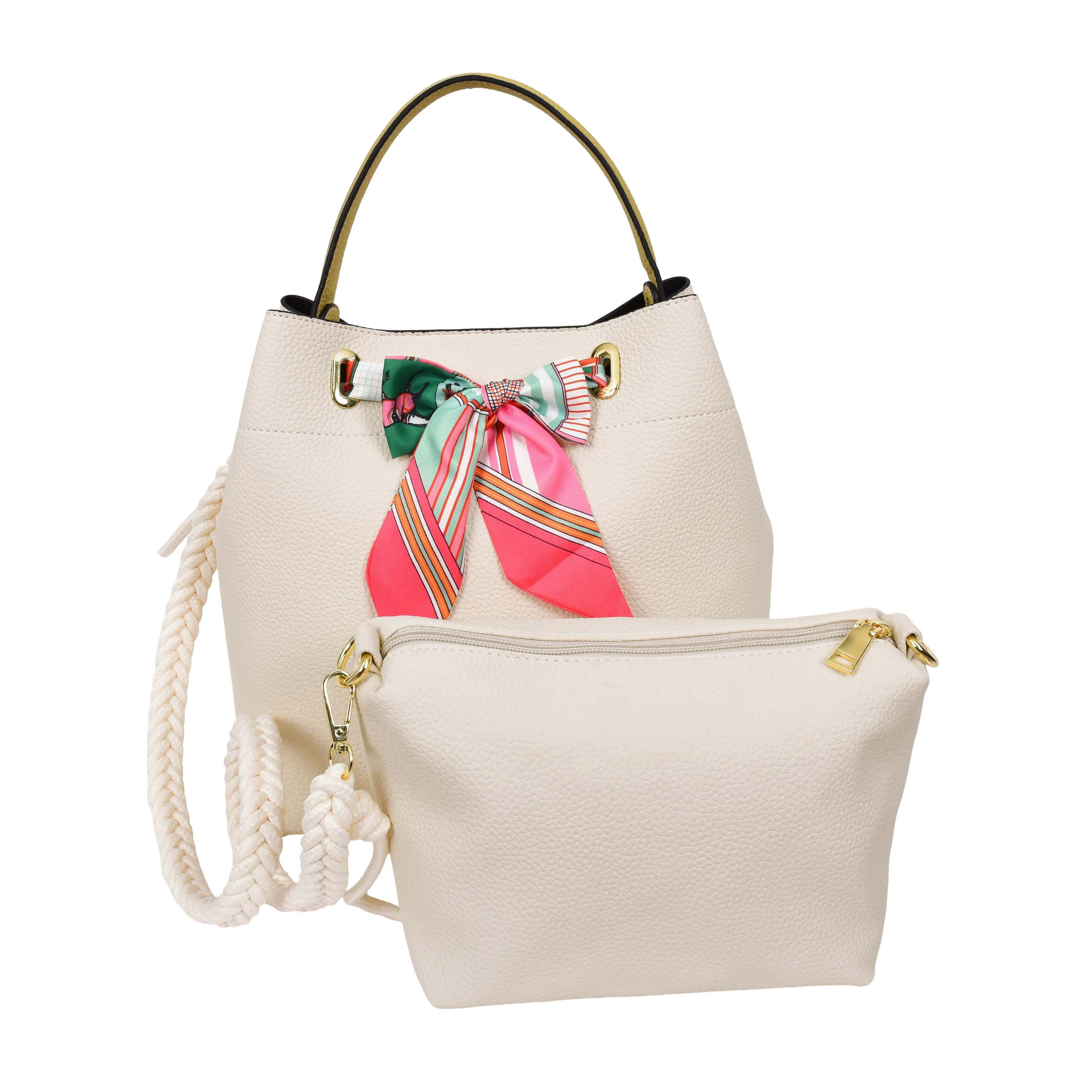 Adele  Women's Faux Leather Large Tote Cosmetics Shoulder Bag Off  White