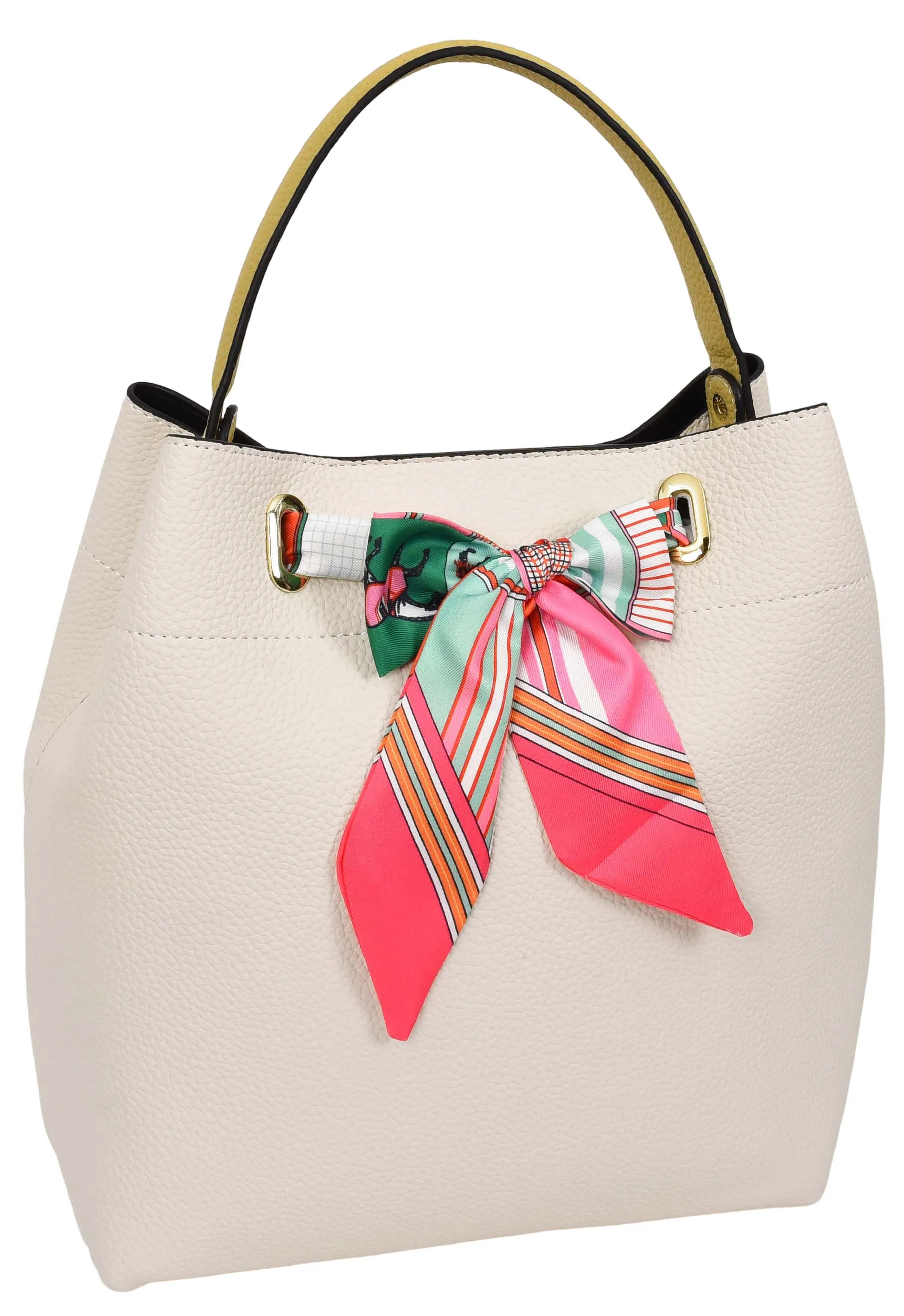 Adele  Women's Faux Leather Large Tote Cosmetics Shoulder Bag Off  White