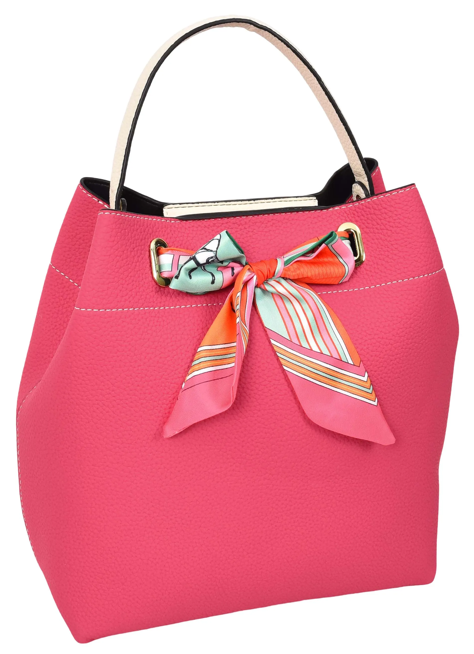 Adele  Women's Faux Leather Large Tote Cosmetics Shoulder Bag Pink