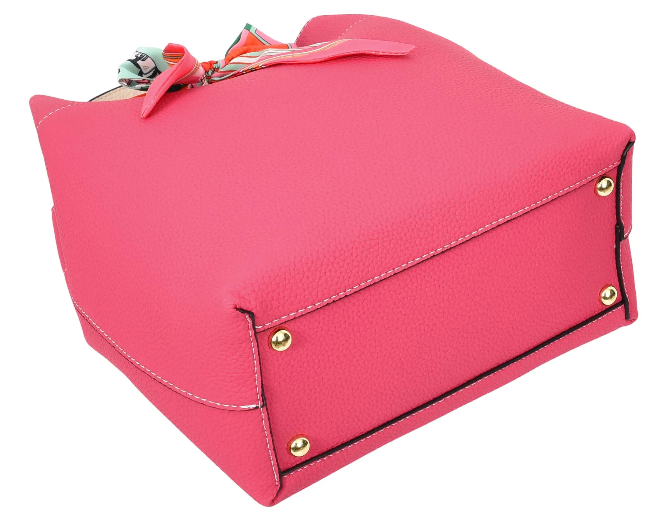 Adele  Women's Faux Leather Large Tote Cosmetics Shoulder Bag Pink