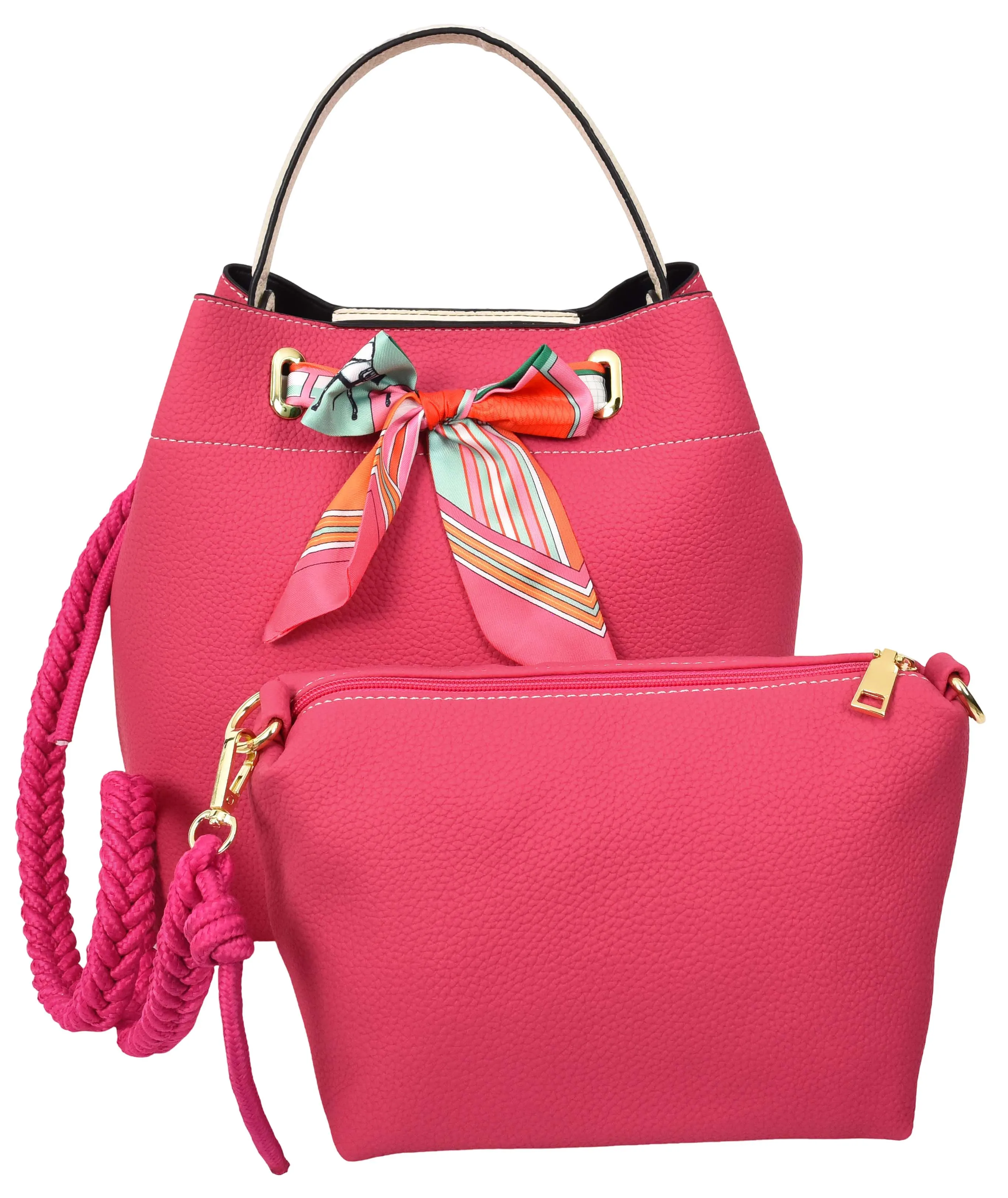 Adele  Women's Faux Leather Large Tote Cosmetics Shoulder Bag Pink