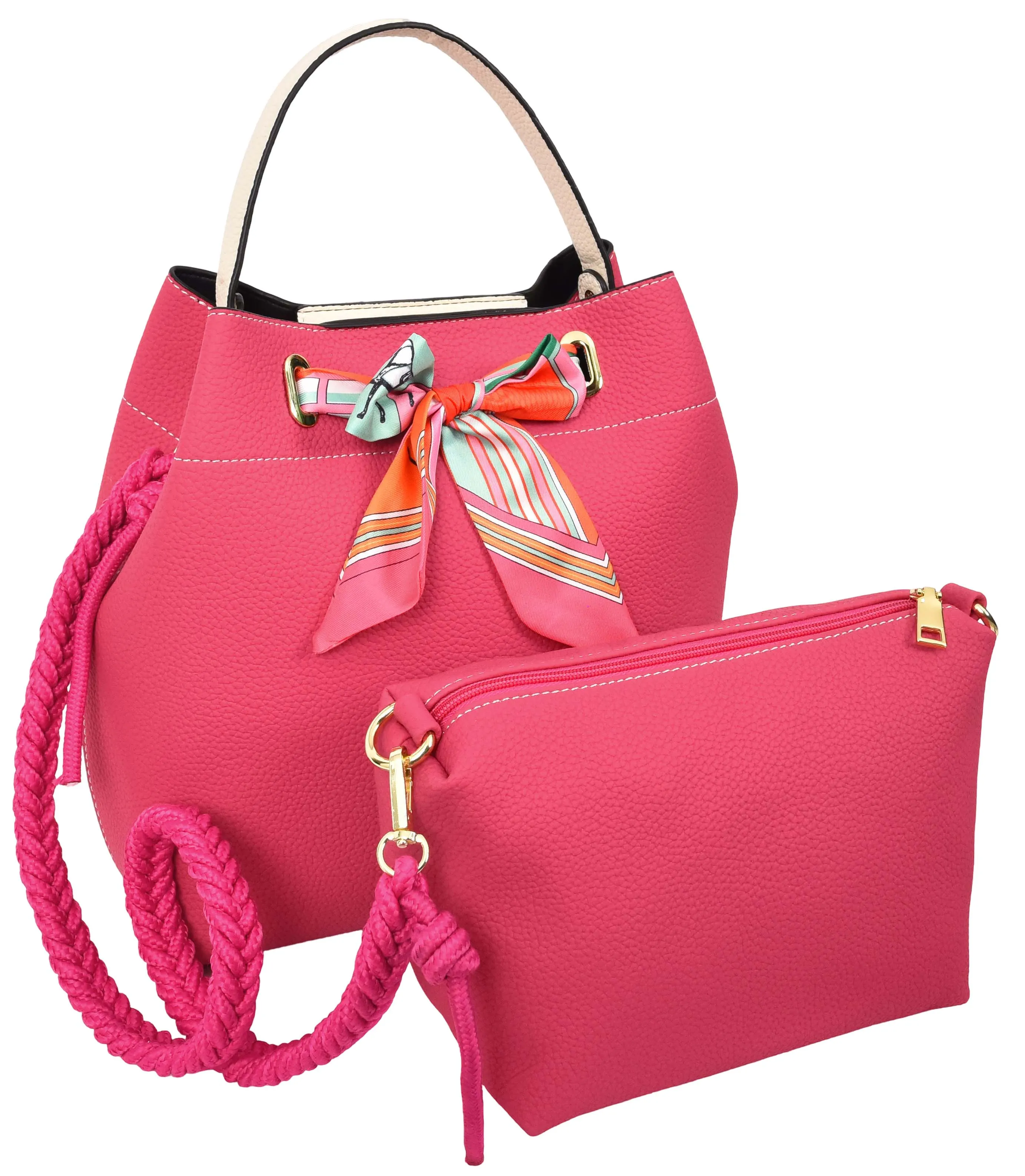 Adele  Women's Faux Leather Large Tote Cosmetics Shoulder Bag Pink