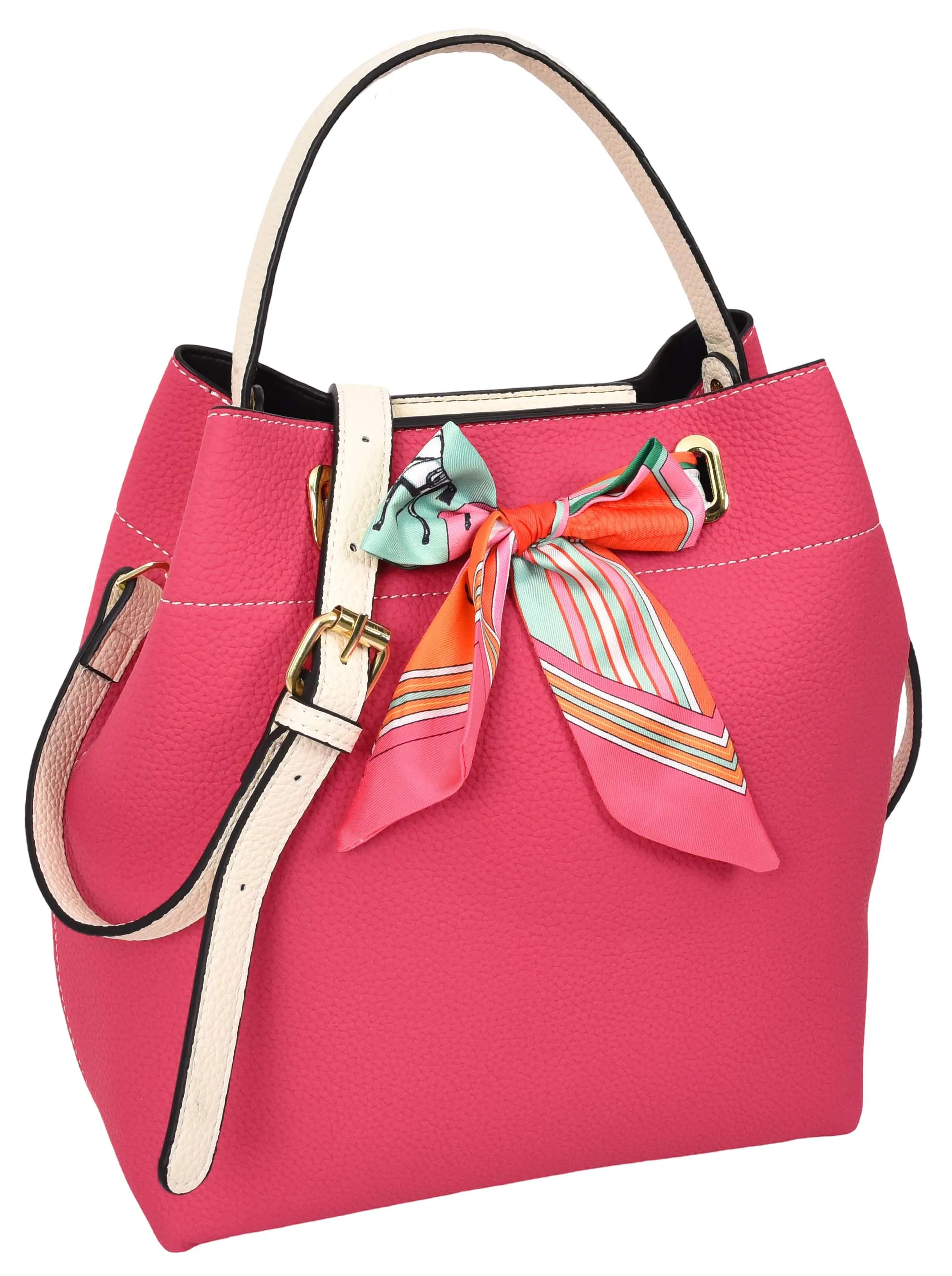 Adele  Women's Faux Leather Large Tote Cosmetics Shoulder Bag Pink