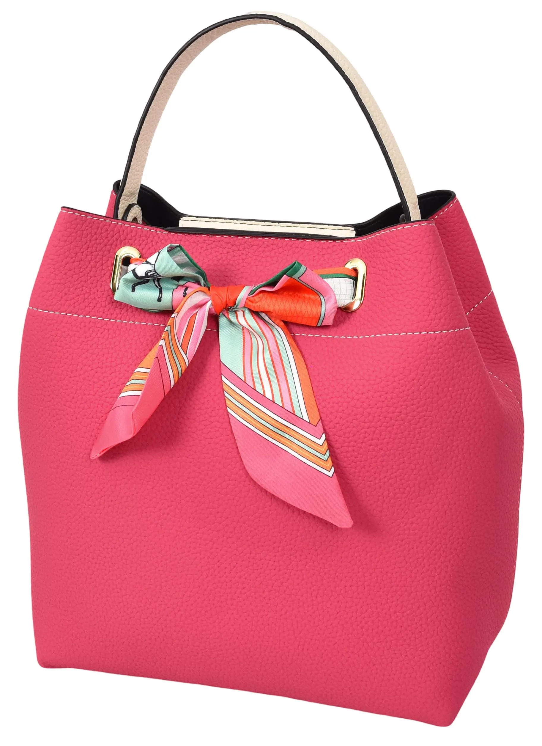 Adele  Women's Faux Leather Large Tote Cosmetics Shoulder Bag Pink