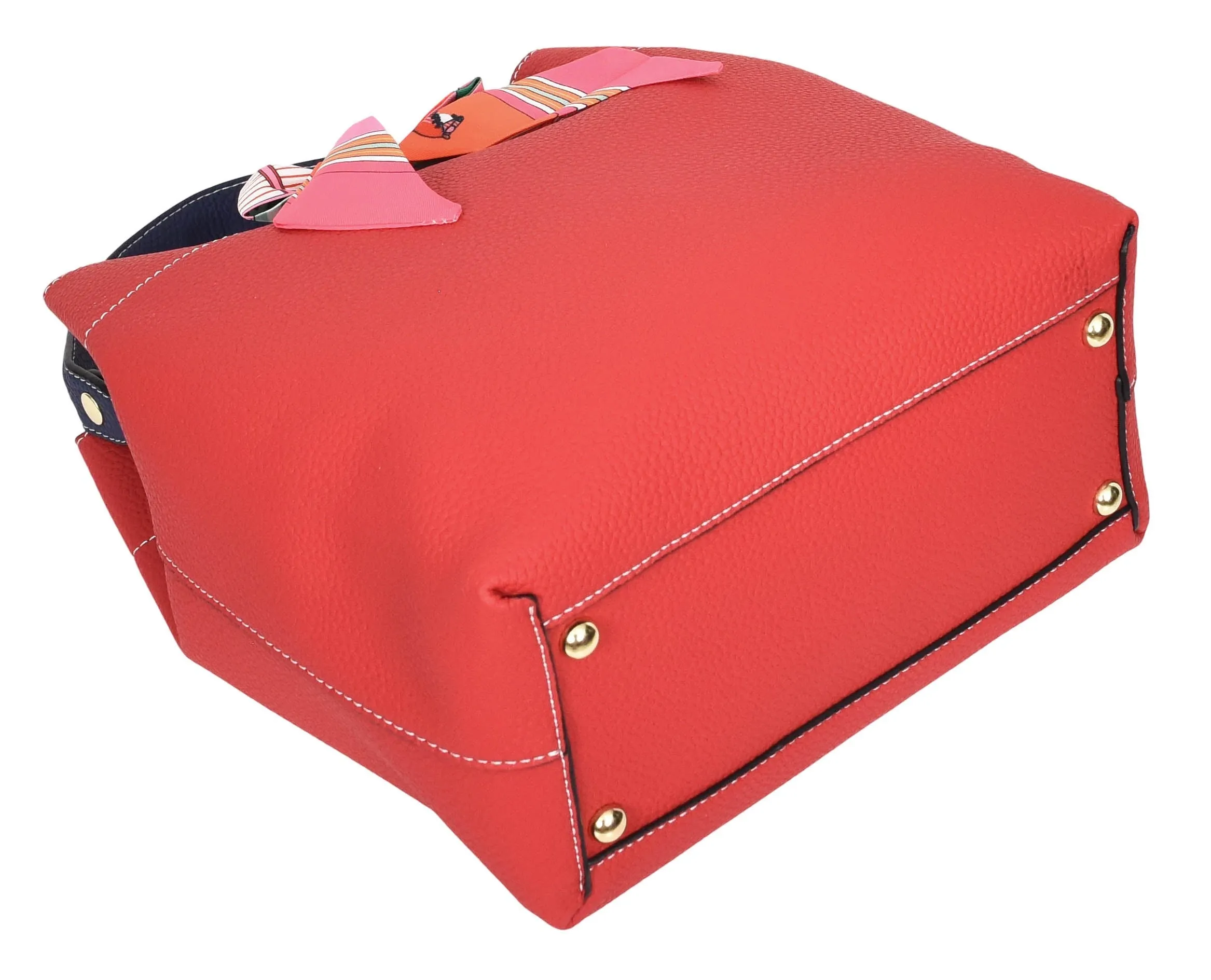 Adele  Women's Faux Leather Large Tote Cosmetics Shoulder Bag Red