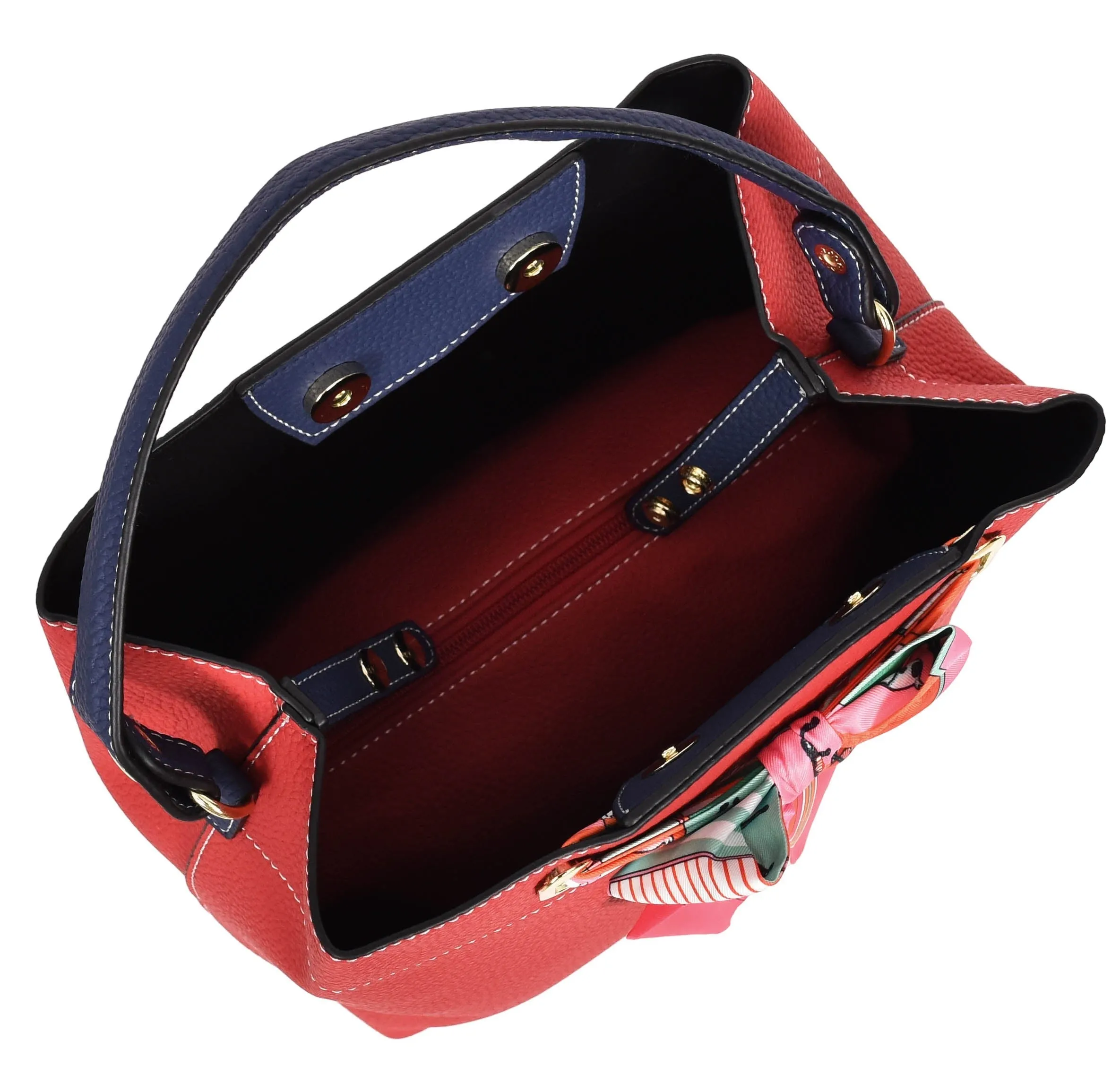 Adele  Women's Faux Leather Large Tote Cosmetics Shoulder Bag Red