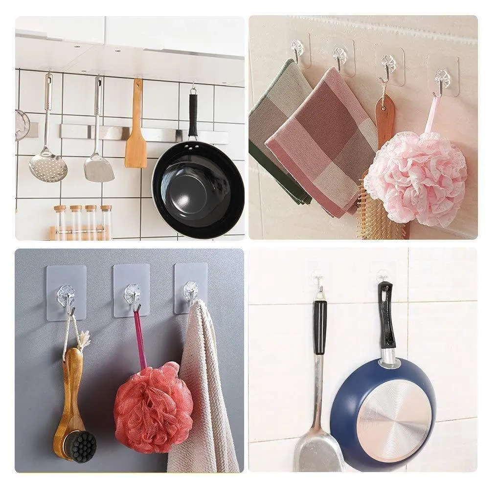 Adhesive Hooks Key Hooks Coat Hooks Heavy Duty Wall Hooks Stainless Steel Waterproof Wall Hangers for Robe, Coat, Towel, Keys, Bags, Home, Kitchen, Bathroom - 16-Pack