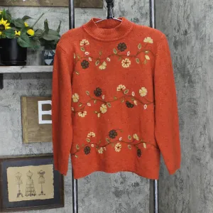 Alfred Dunner Fall Embroidered Vintage Turtleneck Pullover Sweater Orange L