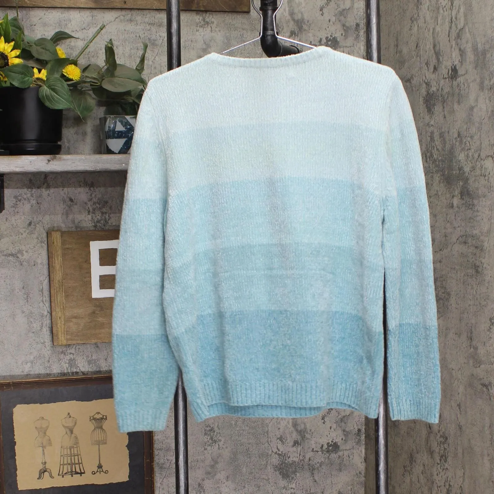 Alfred Dunner Womens Pullover Chenille Embroidered Sweater Blue Multi M