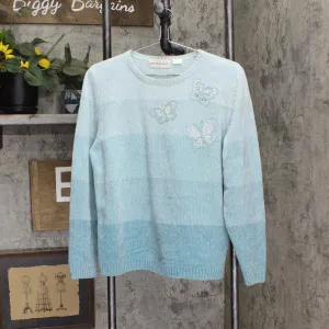Alfred Dunner Womens Pullover Chenille Embroidered Sweater Blue Multi M