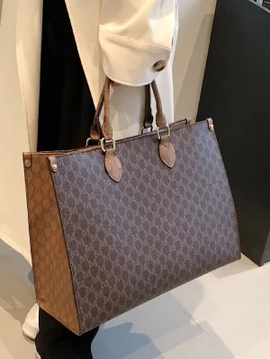 All Over Print Top Handle Bag - Coffee Brown