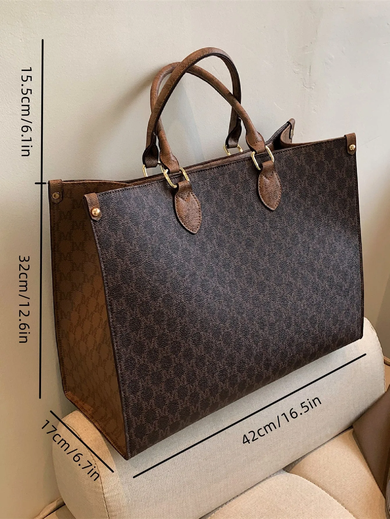 All Over Print Top Handle Bag - Coffee Brown