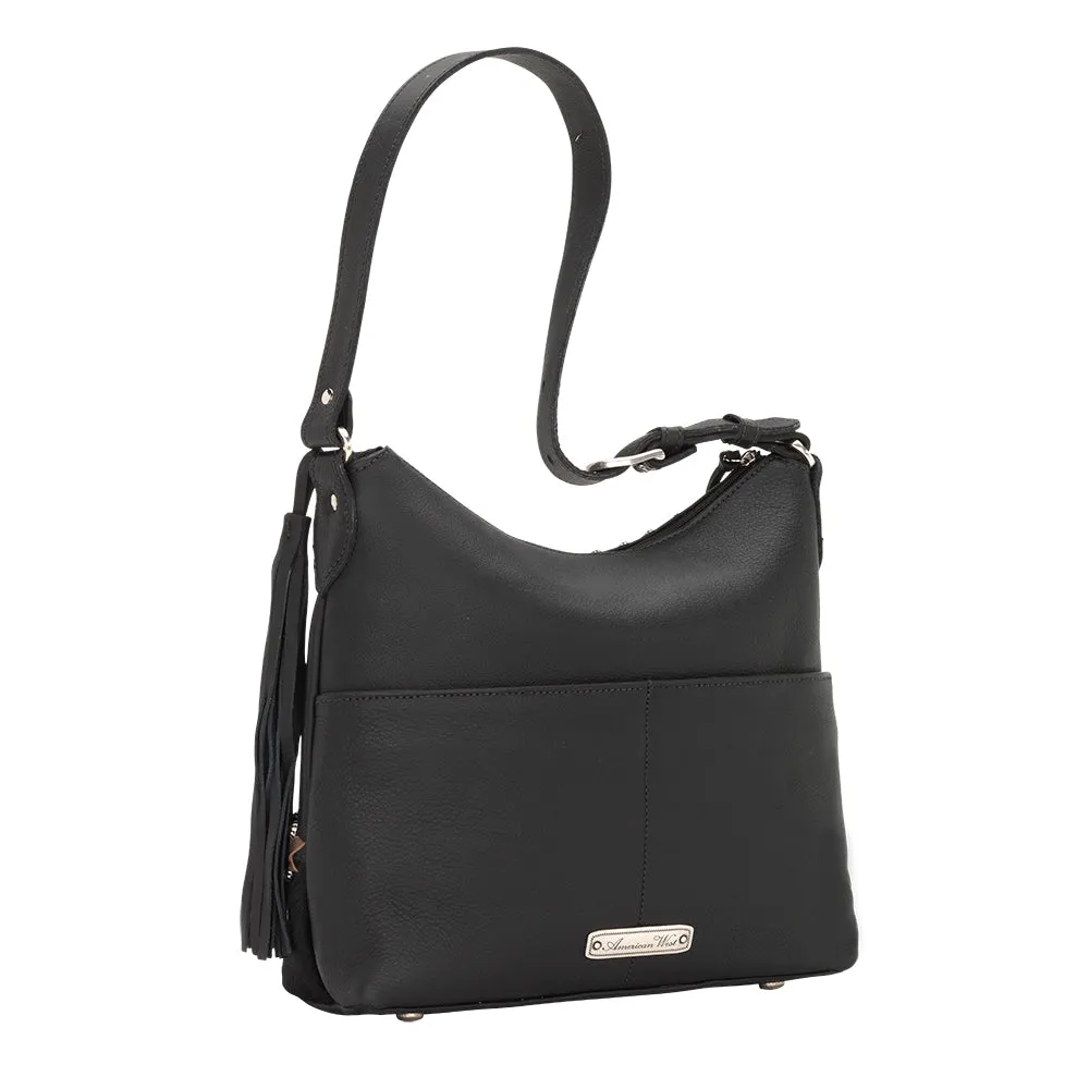 American West Handbag Wild Horses Collection: Leather Zip Top Shoulder Hair on Hide