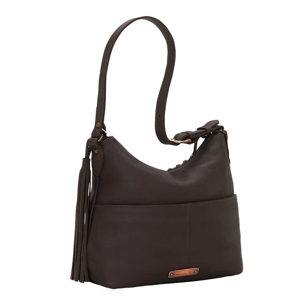 American West Handbag Wild Horses Collection: Leather Zip Top Shoulder Hair on Hide
